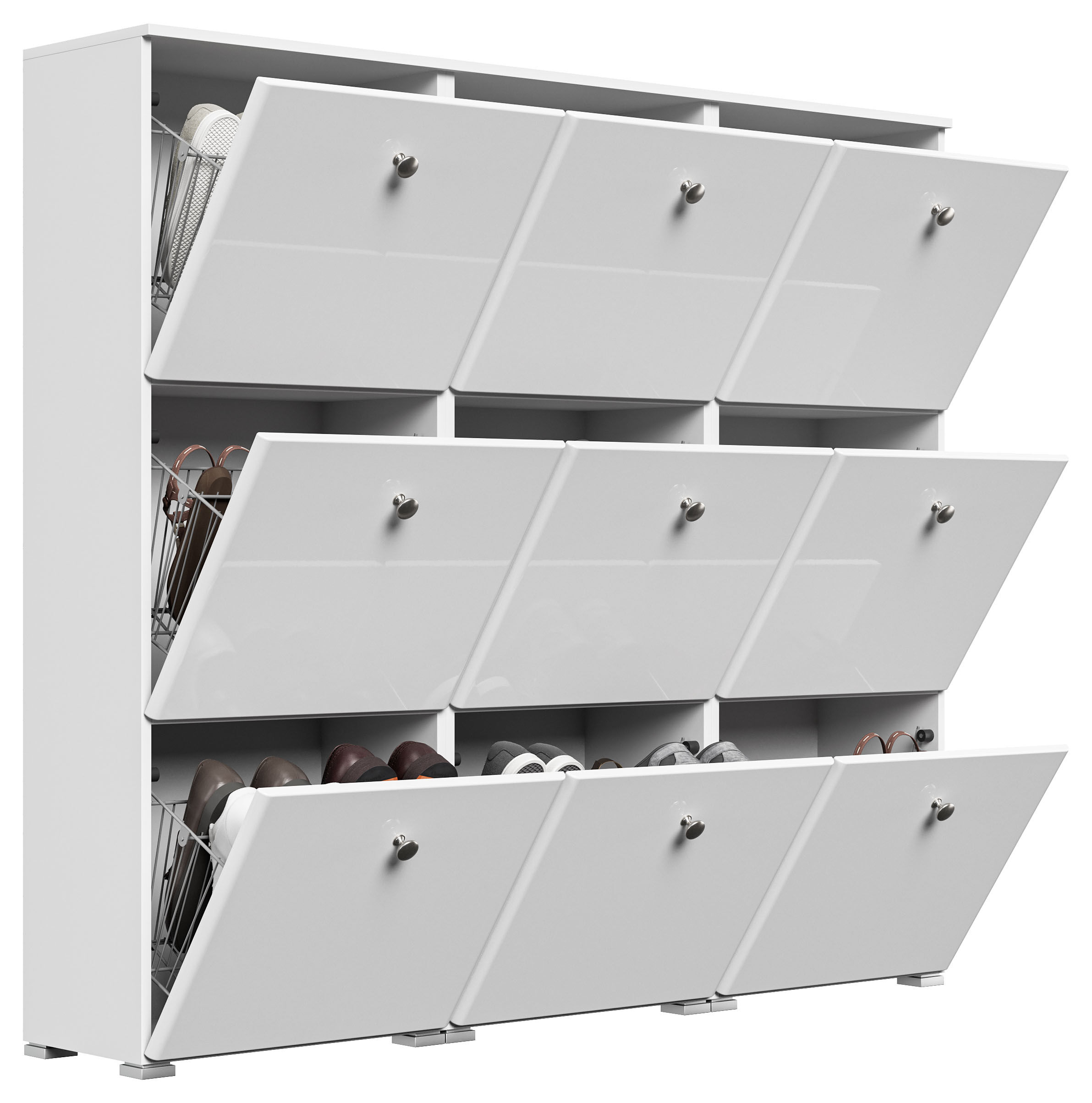 Schuhschrank XL Comfort 9 Klappen 36 Paar 157x141 cm Weiss-Weiss Hgl