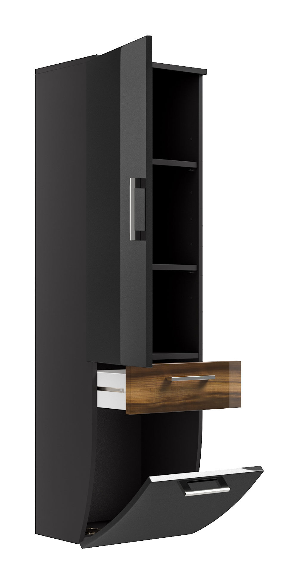 Hochschrank Rima 135 cm rund Walnuss hochglanz/Grafit hochglanz