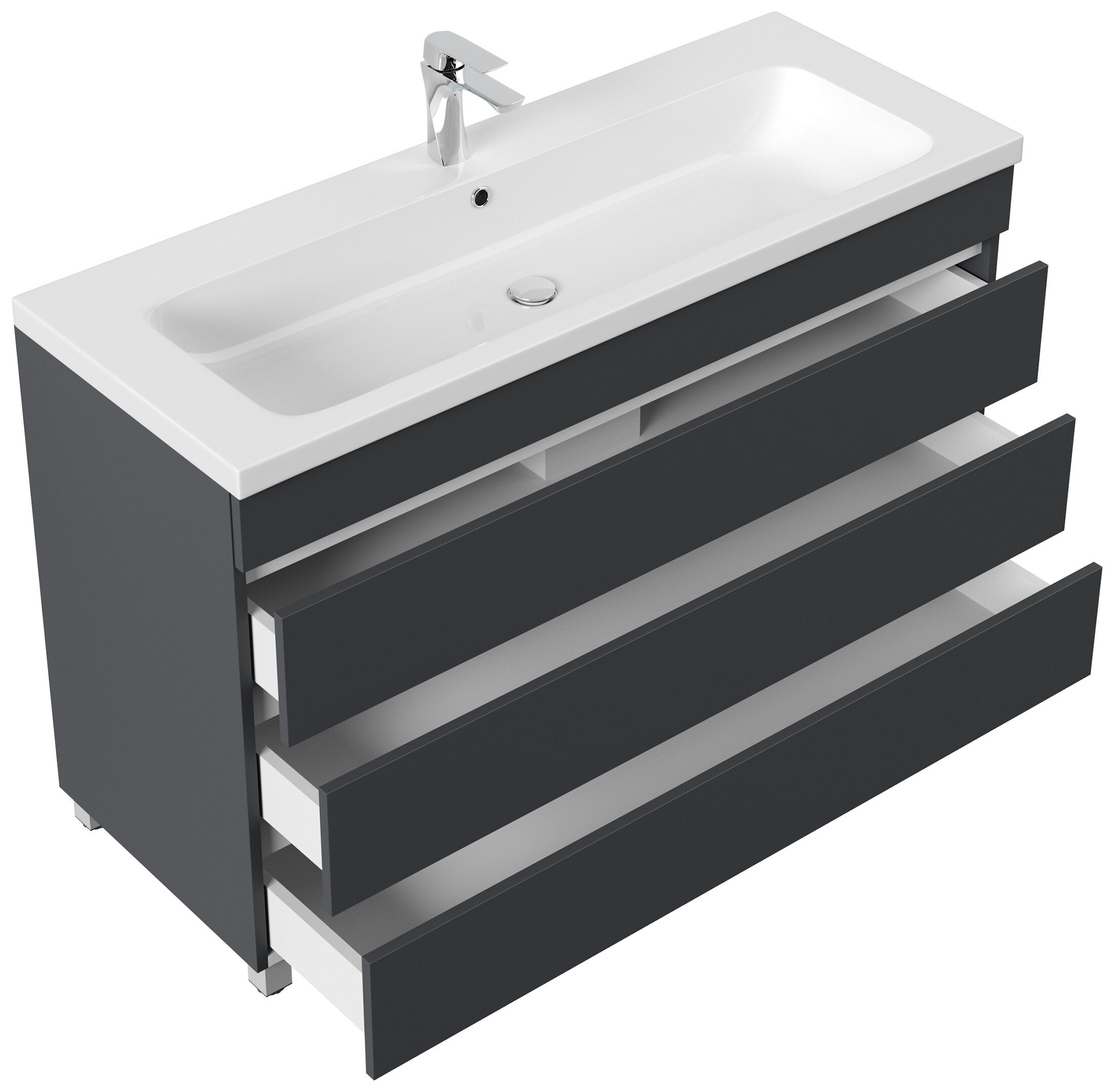 Stand Badmöbel Via 120 SoftClose grafit mit 3 grifflosen Schubladen