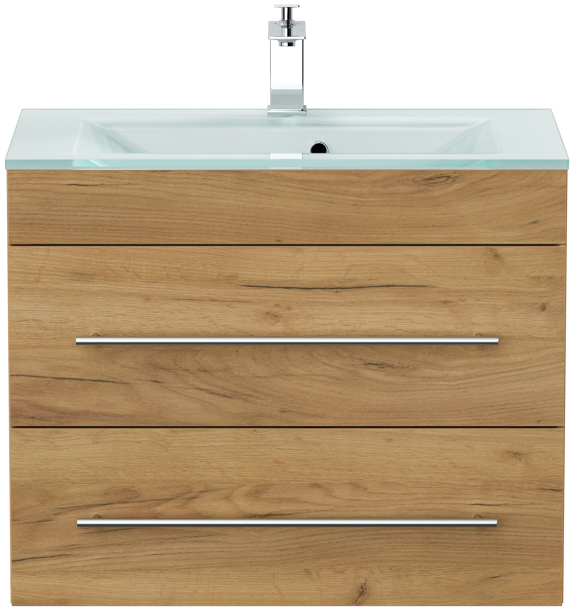 Badmöbel Vitro 750 mit Glaswaschbecken SoftClose eiche gold