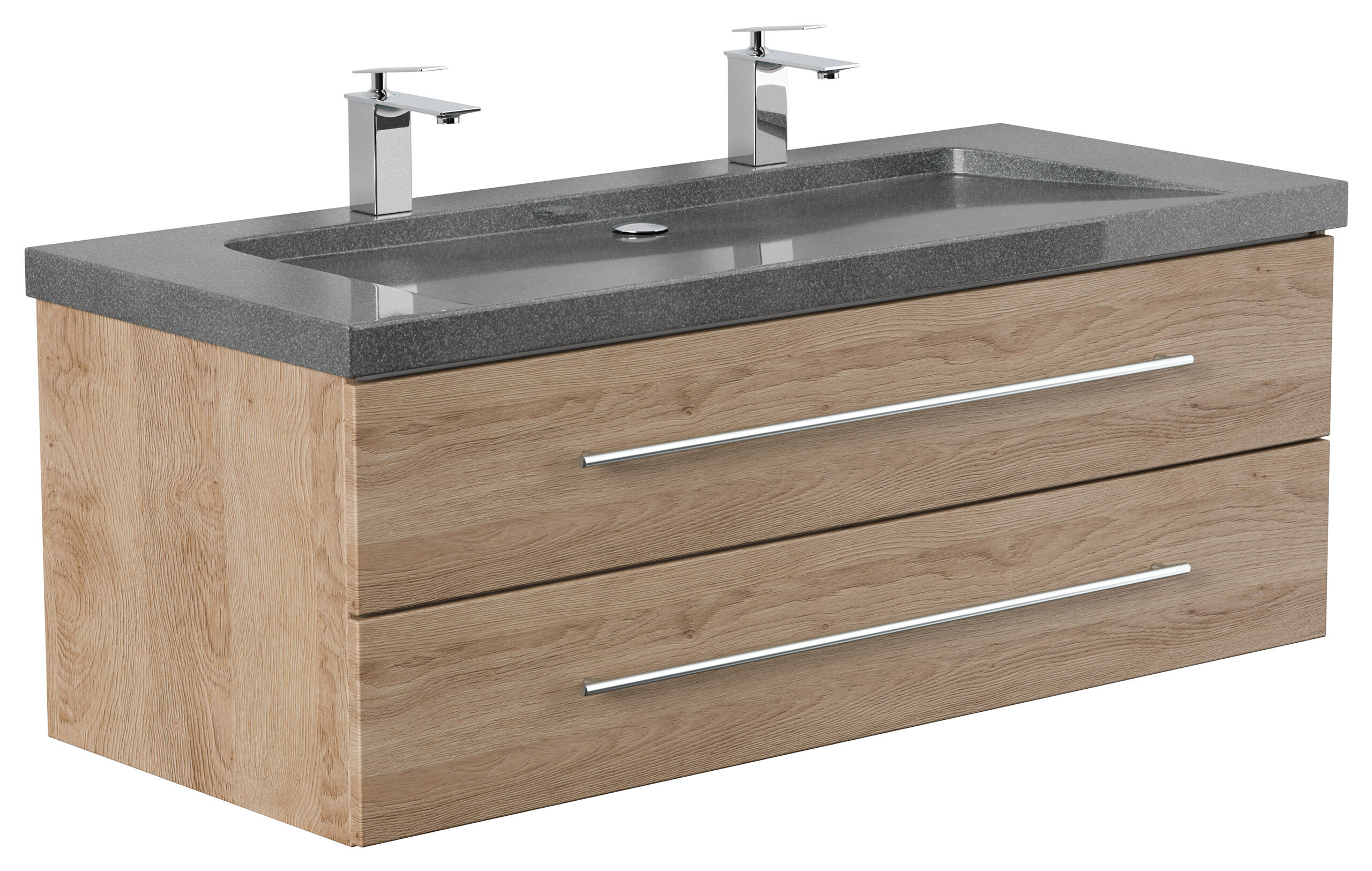 Badmöbel Granit G654 Damo 130 cm 2 Hahnlöcher SoftClose eiche hell