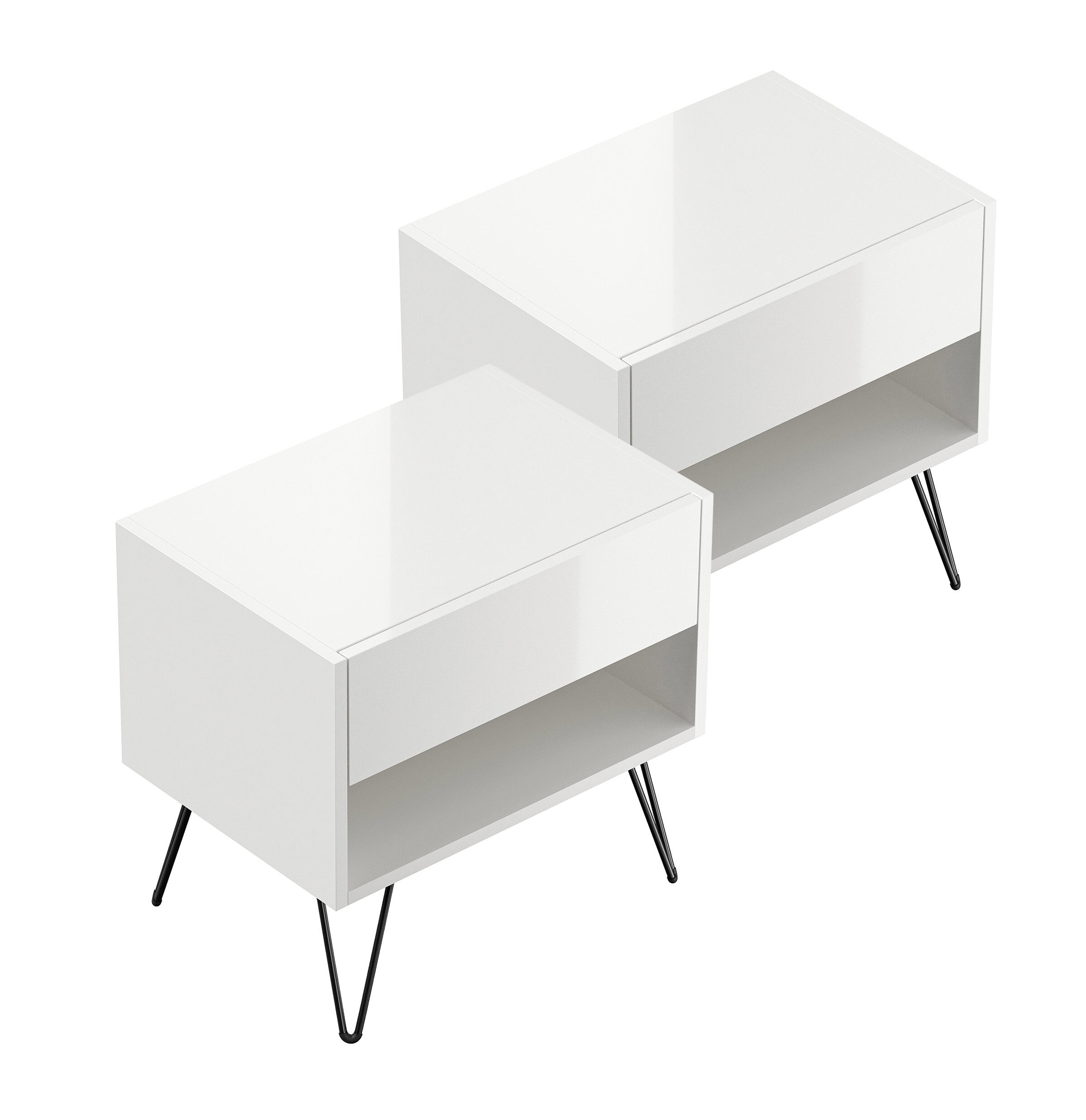 2er Set Nachttisch Kommode Dion 50cm SoftClose stehend Grafit & Eiche Front