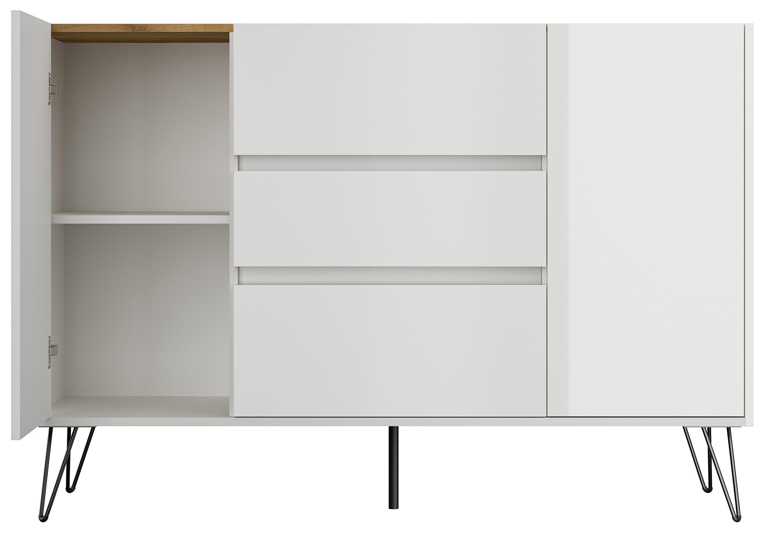 Sideboard Yako XL 140cm 3 SoftClose 2 Türen Weiß/Eiche Top