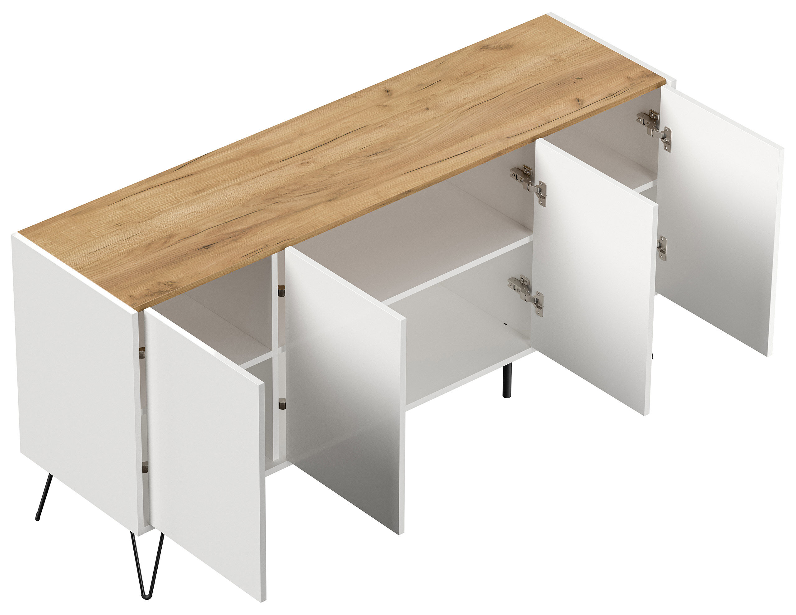 Raumwunder XL Sideboard Kommode Maxim 155cm stehend 4 Türen Weiß/Eiche Top