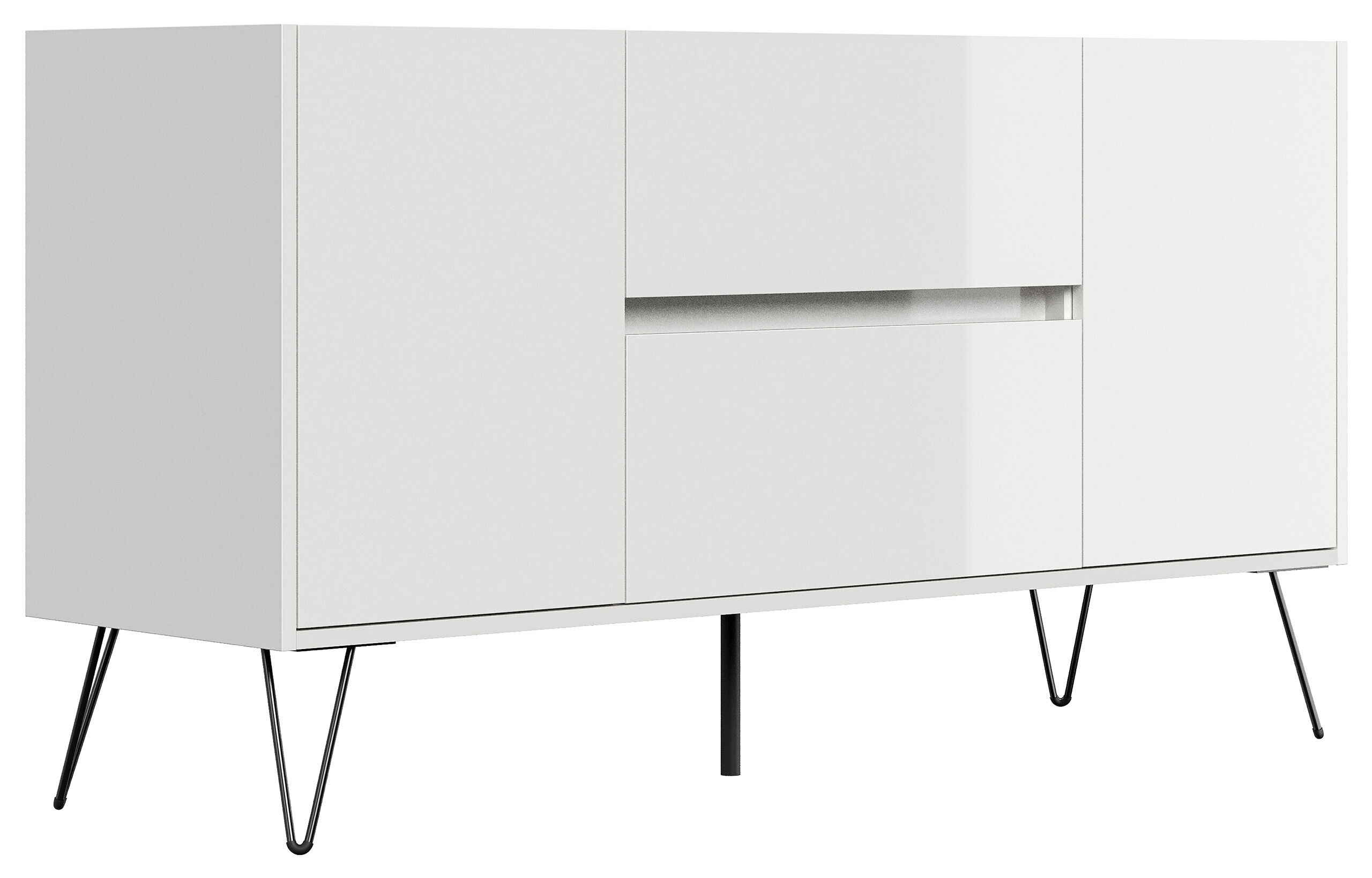 Raumwunder Sideboard Kommode Maya 140cm 2 Greif-SoftClose 2 Türen Weiß hochglanz