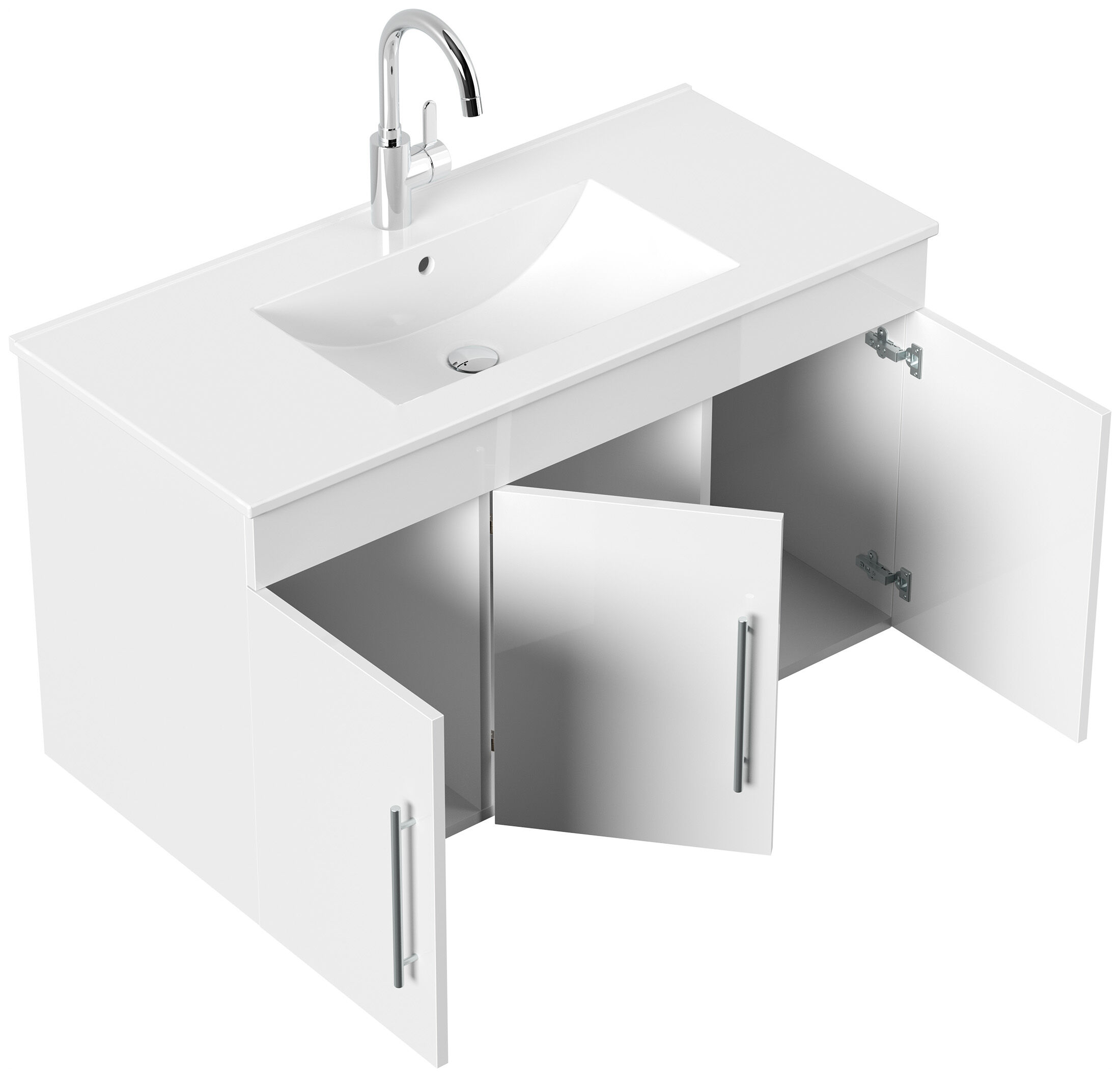 Badmöbel Venezia weiss hochglanz Waschtisch mit 3 Softclose Türen