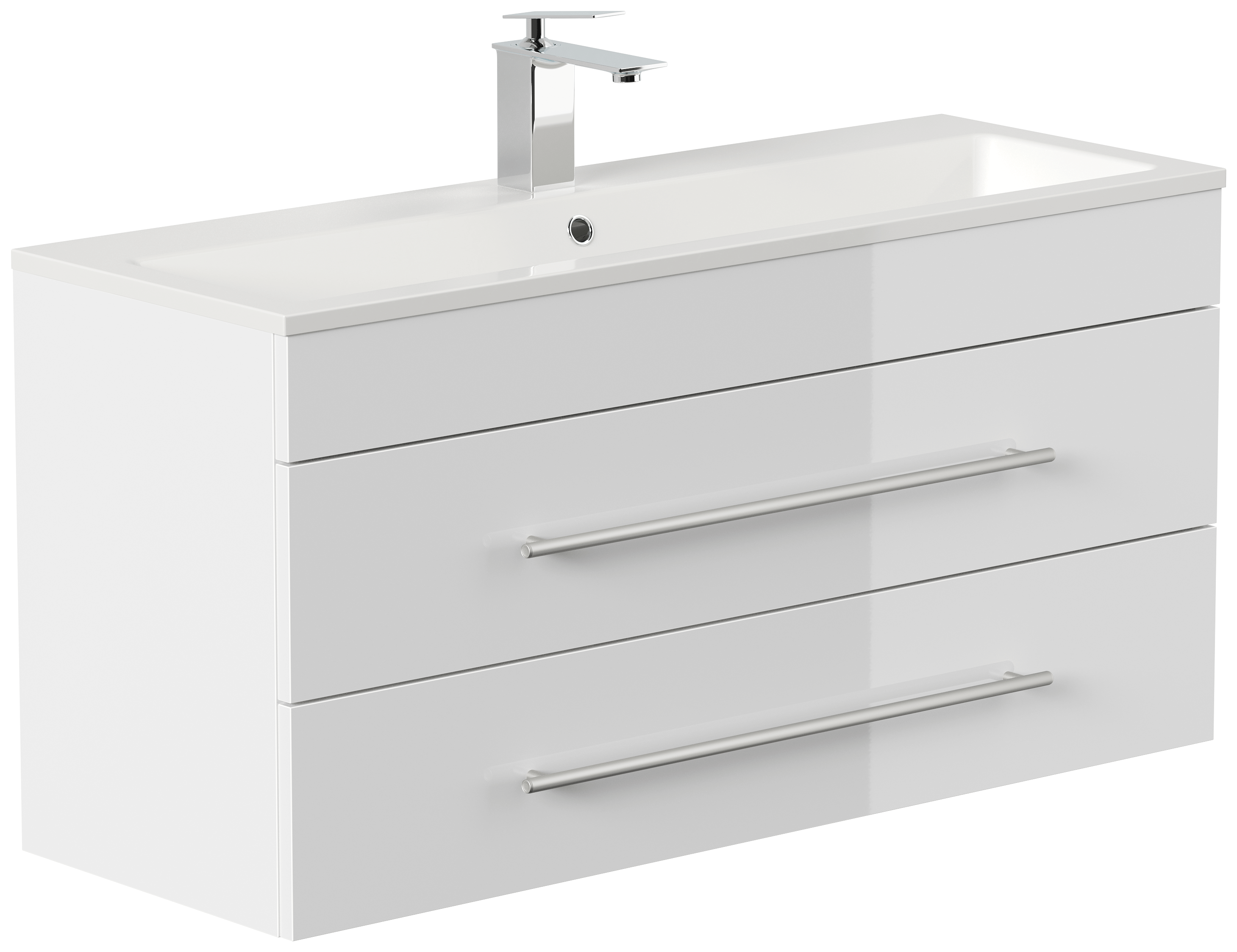 Badmöbel Mars 1000 SlimLine 100x36cm mit 2 SoftClose Schubladen weiss hochglanz