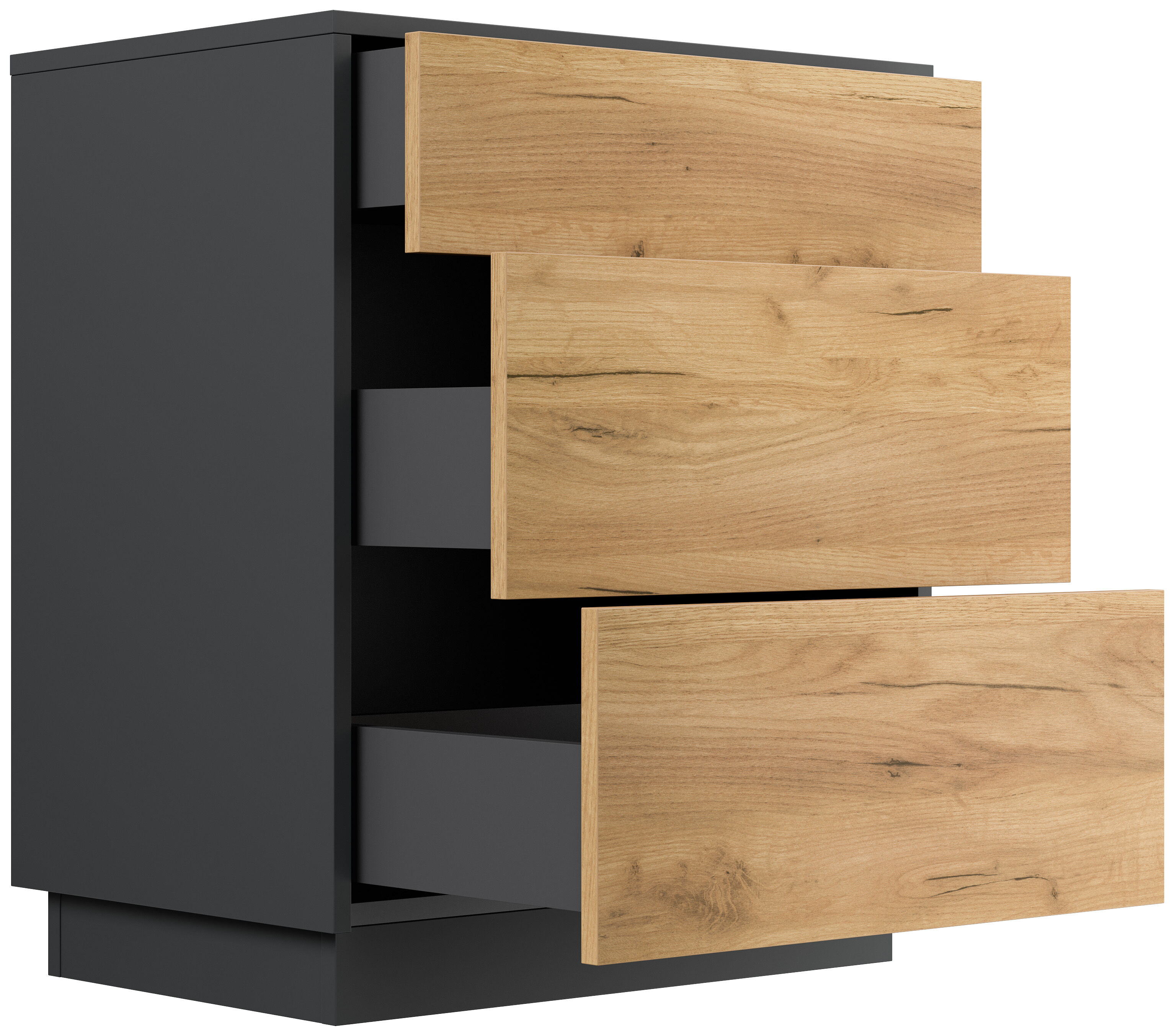 Design Nachttisch Lux L 60cm stehend, 3 Pushauszüge Grafit