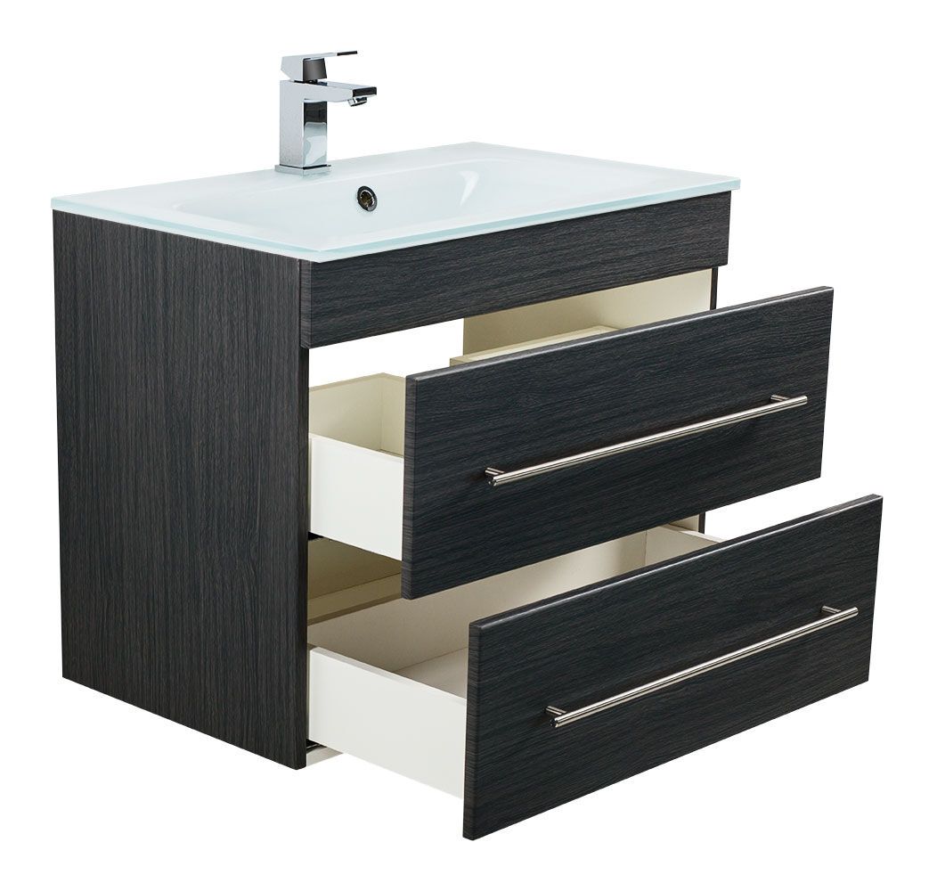 Badmöbel Vitro 750 mit Glaswaschbecken SoftClose anthrazit gemasert Badmöbel Vitro 750 mit Glaswaschbecken SoftClose anthrazit gemasert