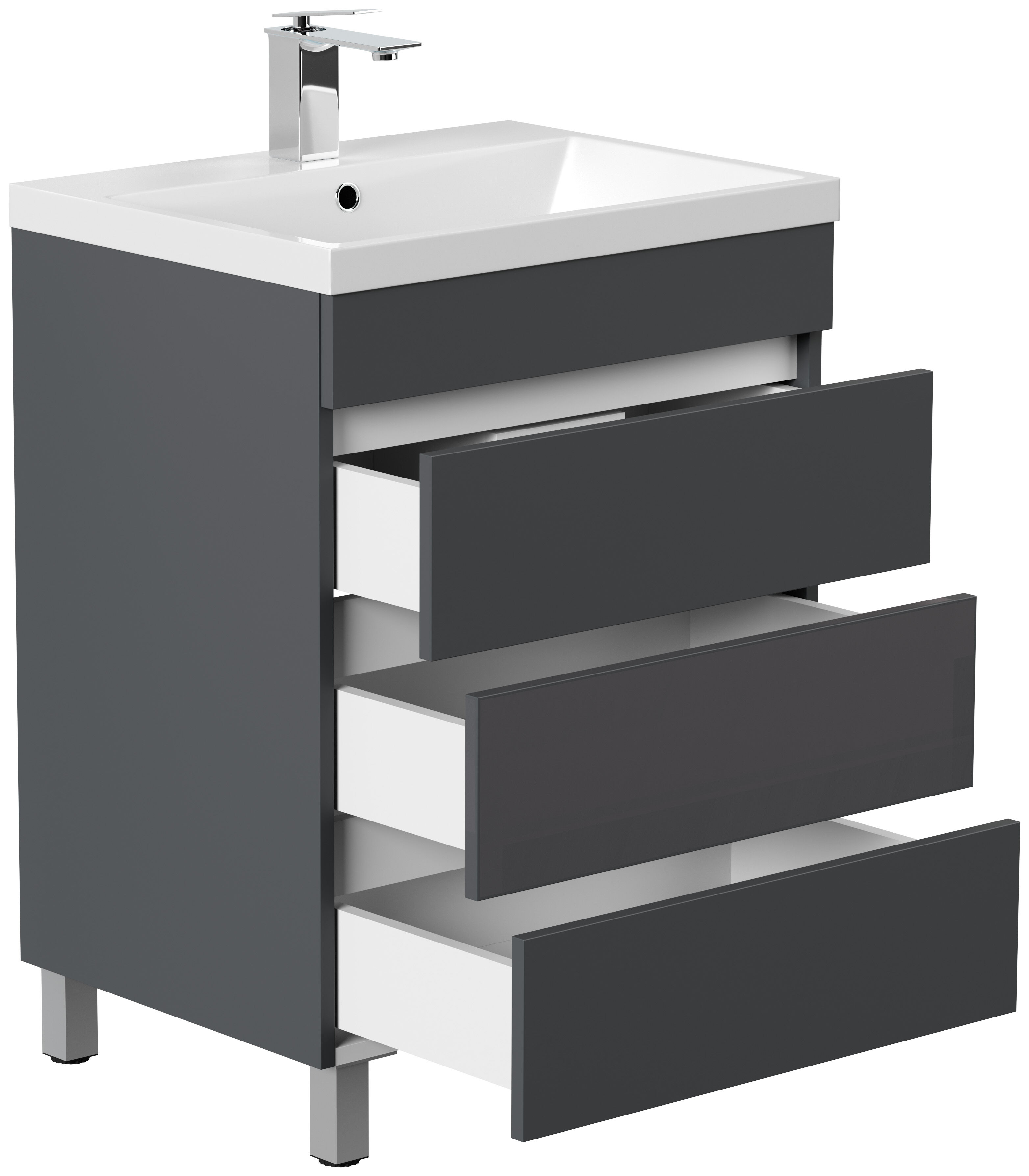 Stand Badmöbel Via 60 SoftClose eiche gold mit drei grifflosen Schubladen