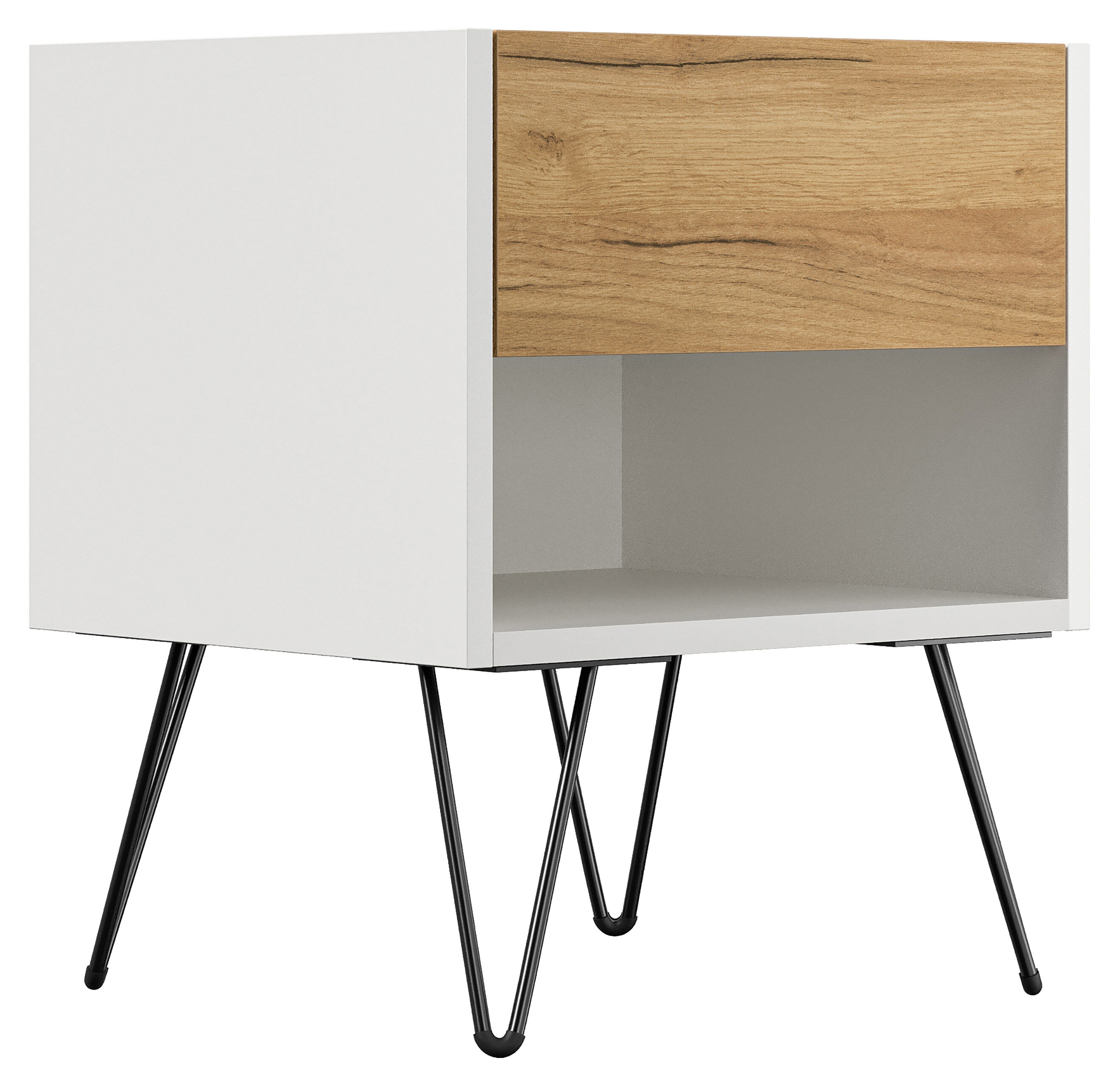 2er Set Nachttisch Dion 40cm SoftClose stehend Weiß & Eiche Front