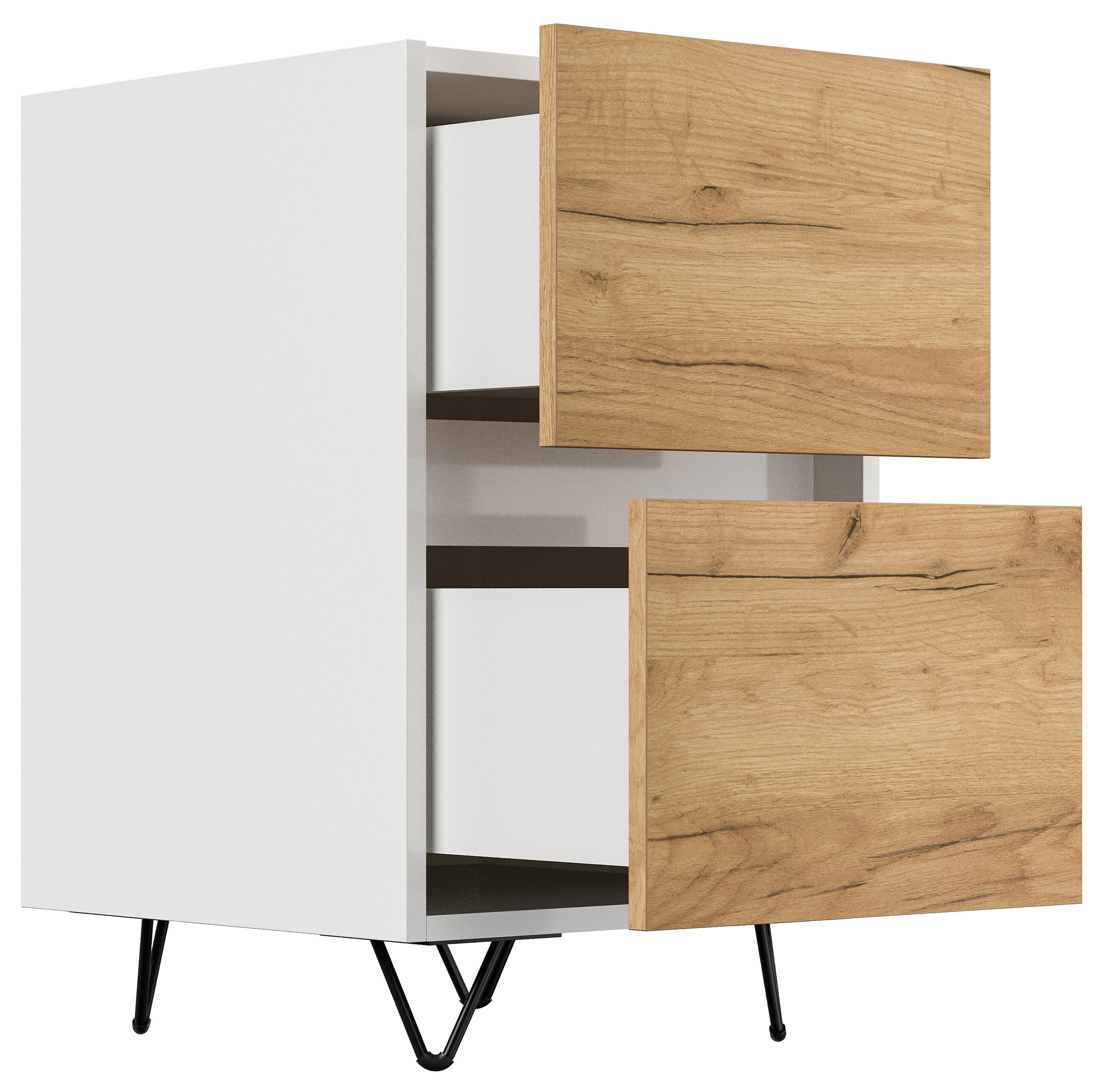 Nachttisch Yako 40cm 2 SoftClose stehend Weiß & Eiche Top