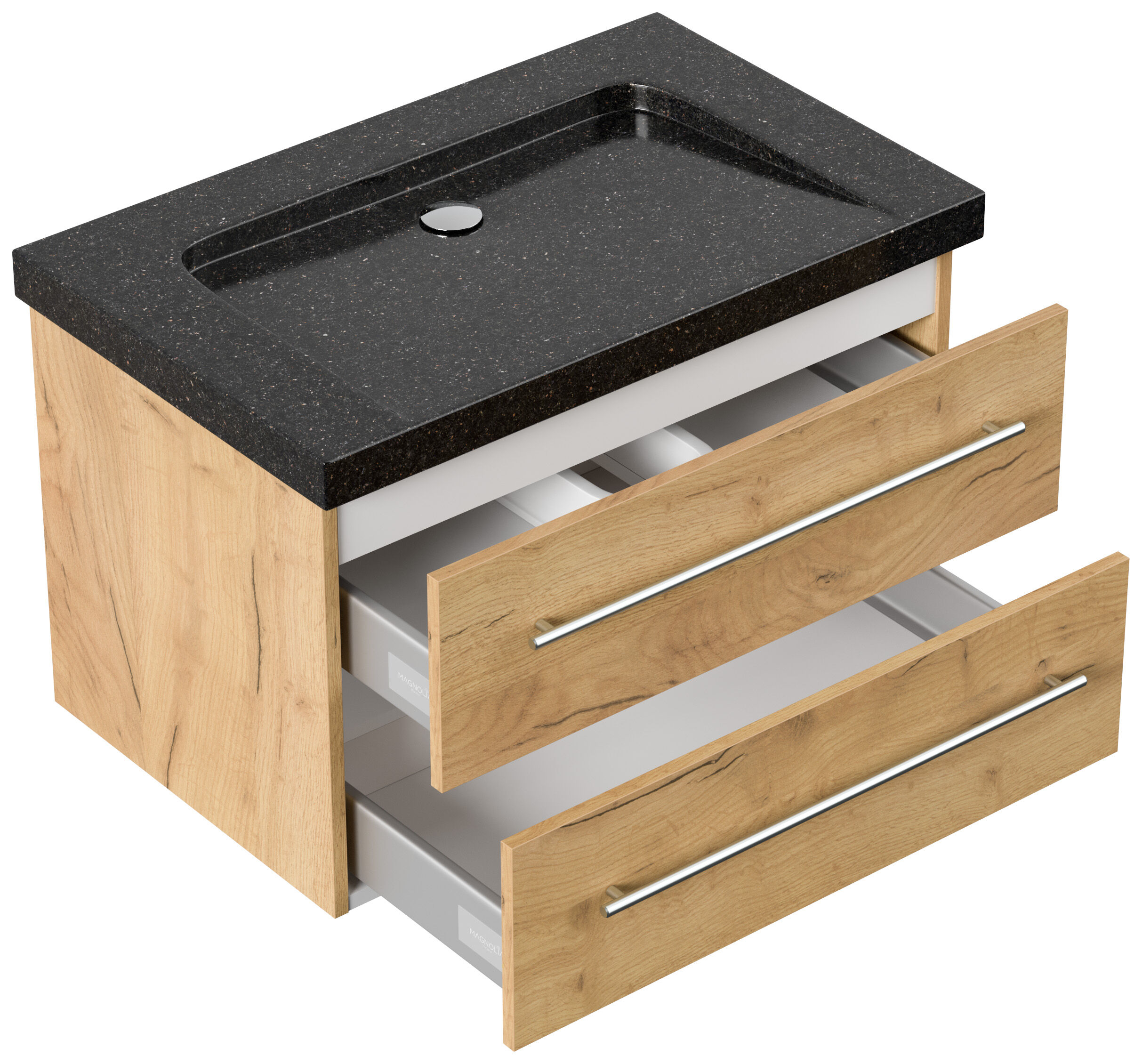 Badmöbel Granit Galaxy Black Damo 75 cm ohne Hahnloch SoftClose eiche gold