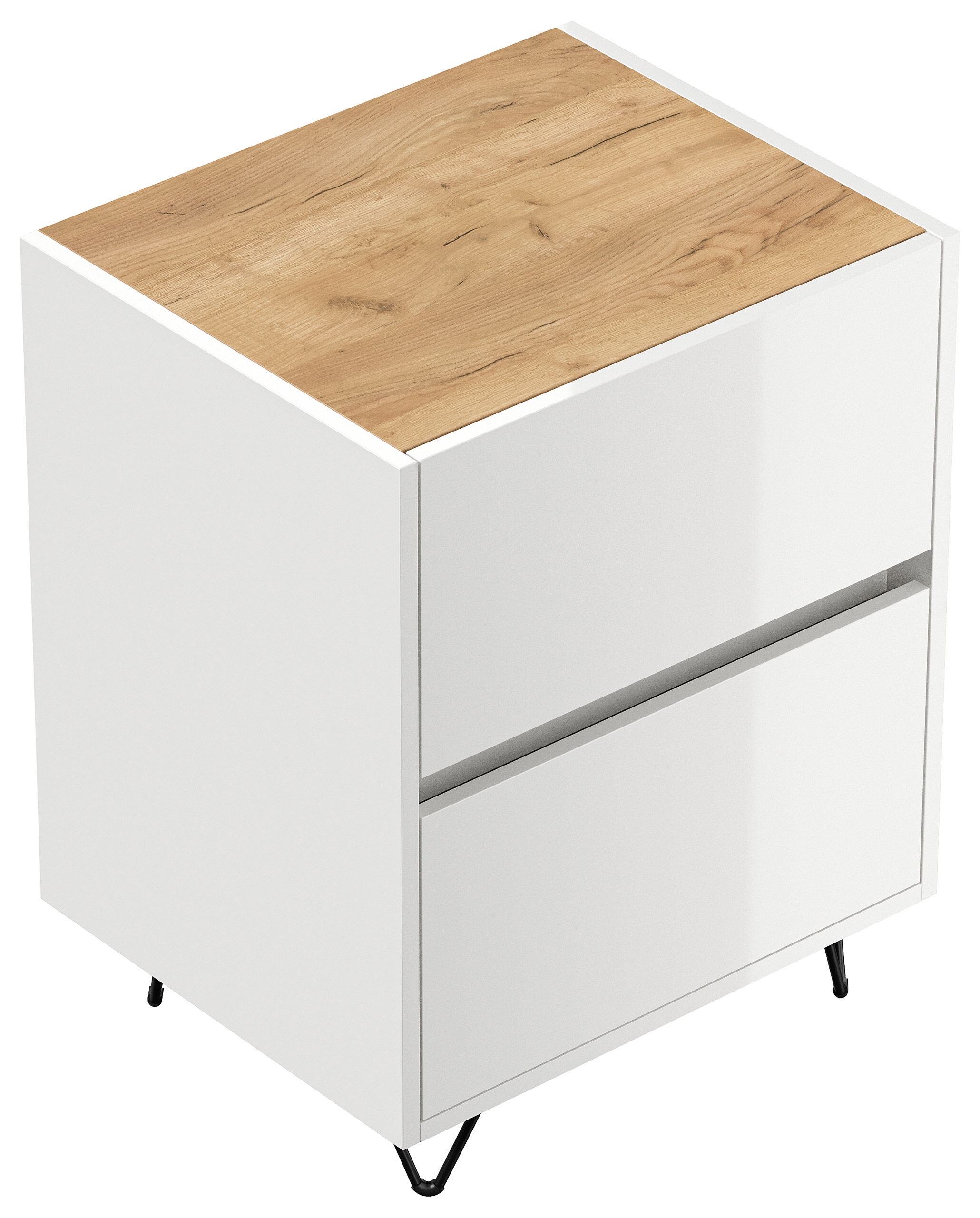 Nachttisch Yako 50cm 2 SoftClose stehend Weiß & Eiche Front