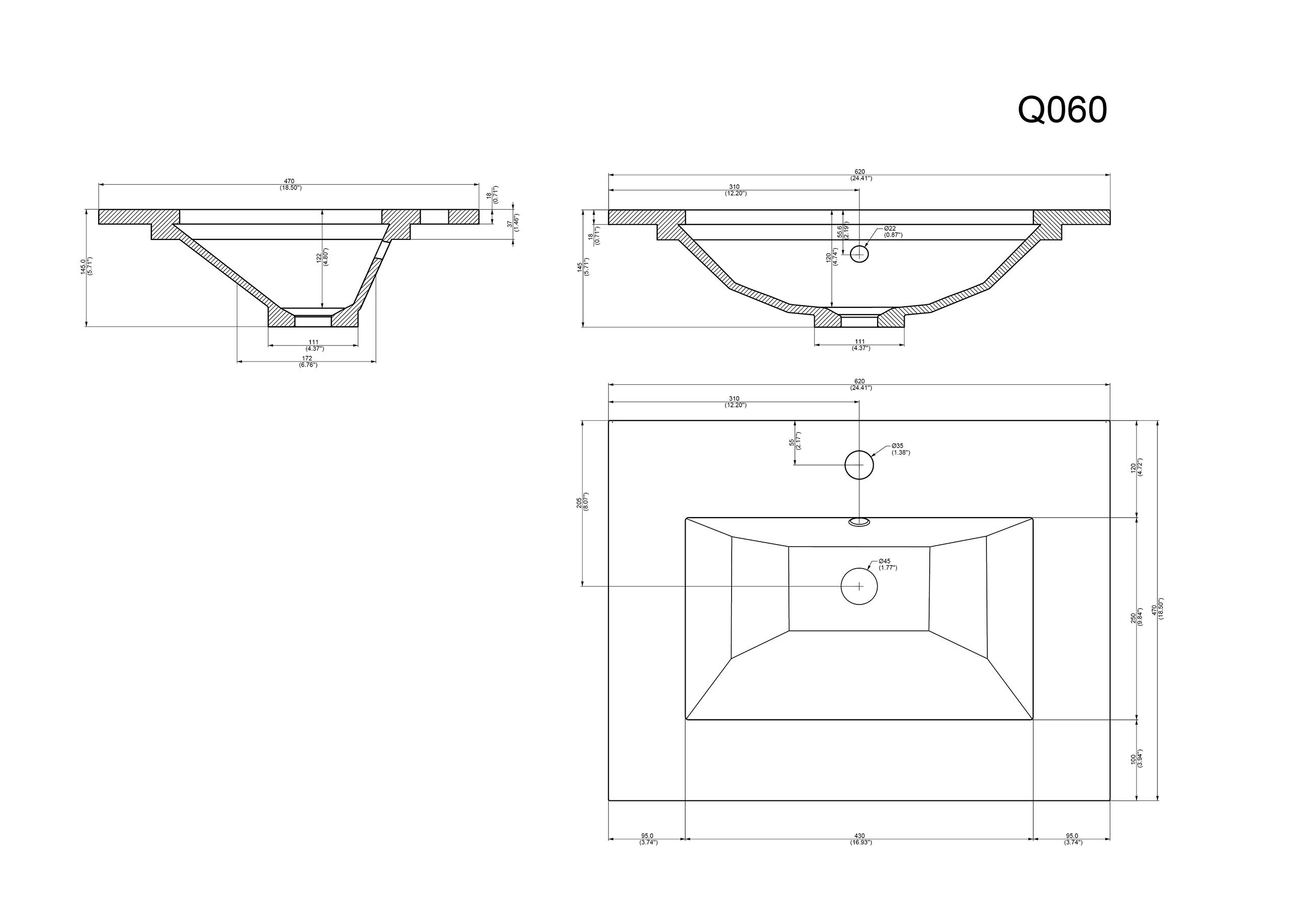 Badmöbel-Set Ely 60 schwarzes Quarz 3tlg LED-Spiegel SoftClose eiche hell