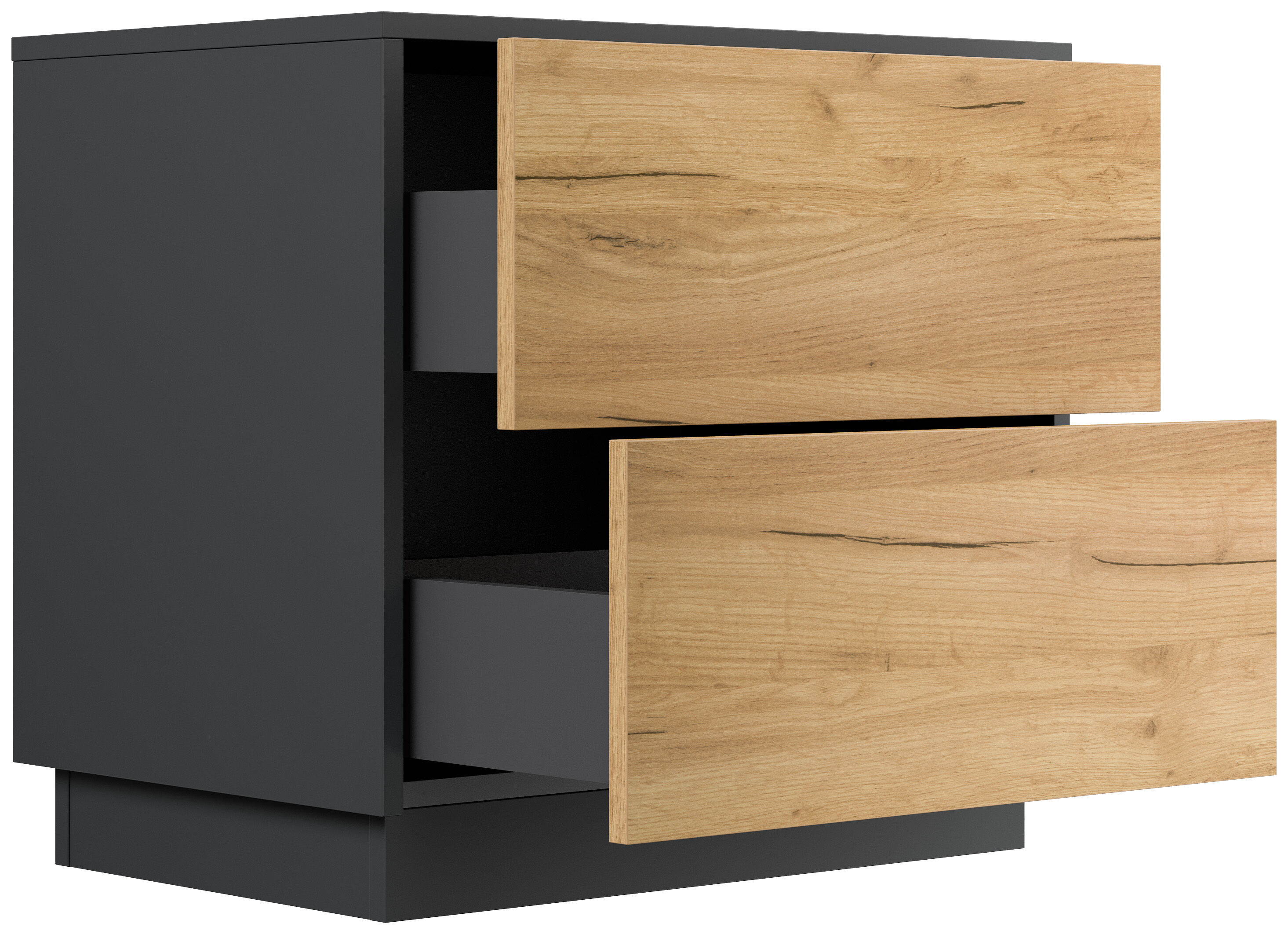 Design Nachttisch Concepto L 60cm stehend, 2 Pushauszüge Weiß Hgl Eiche