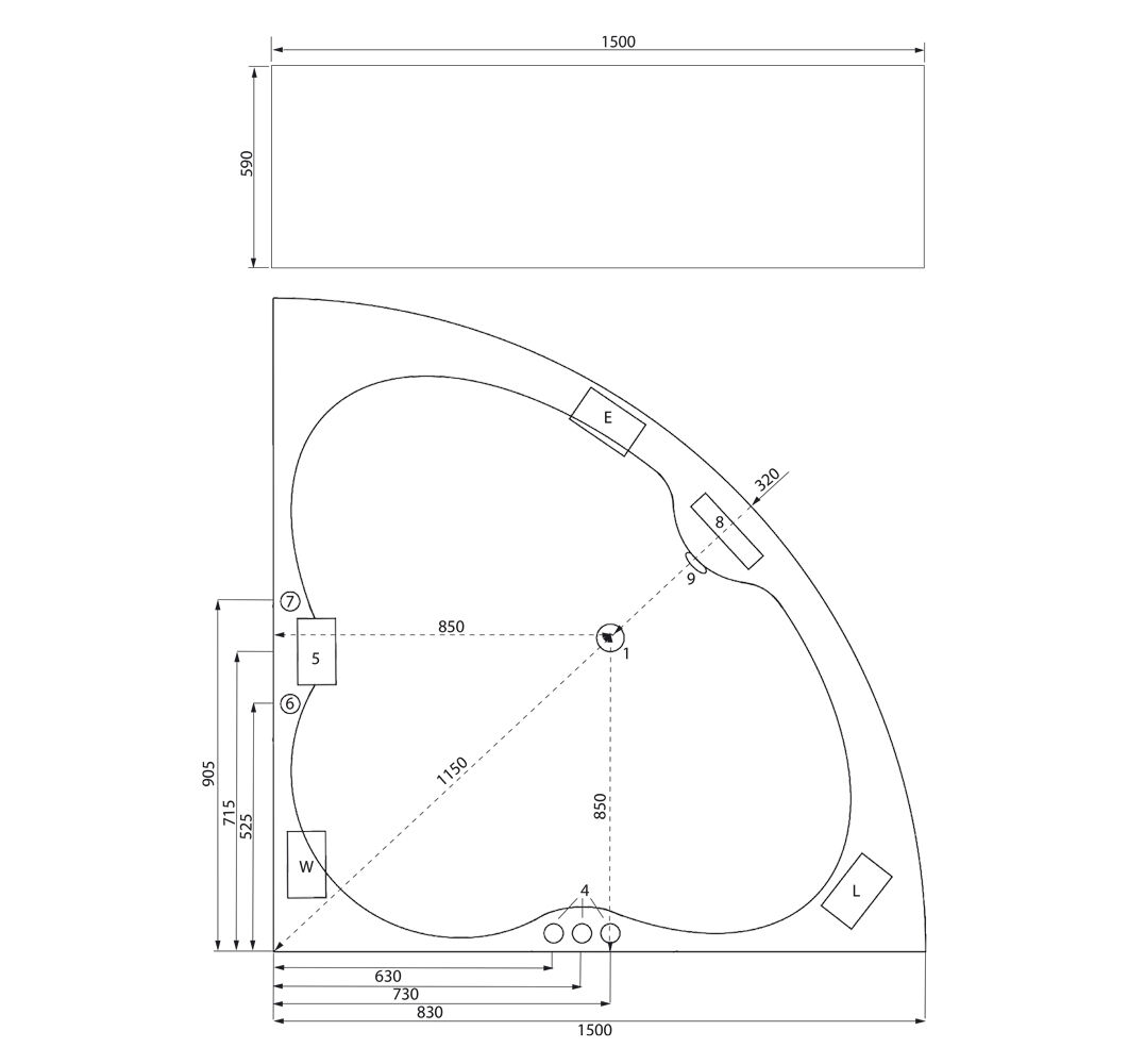 Eck Whirlpool Enjoy 150x150x59 Made in Germany 22 Düsen mit Armatur