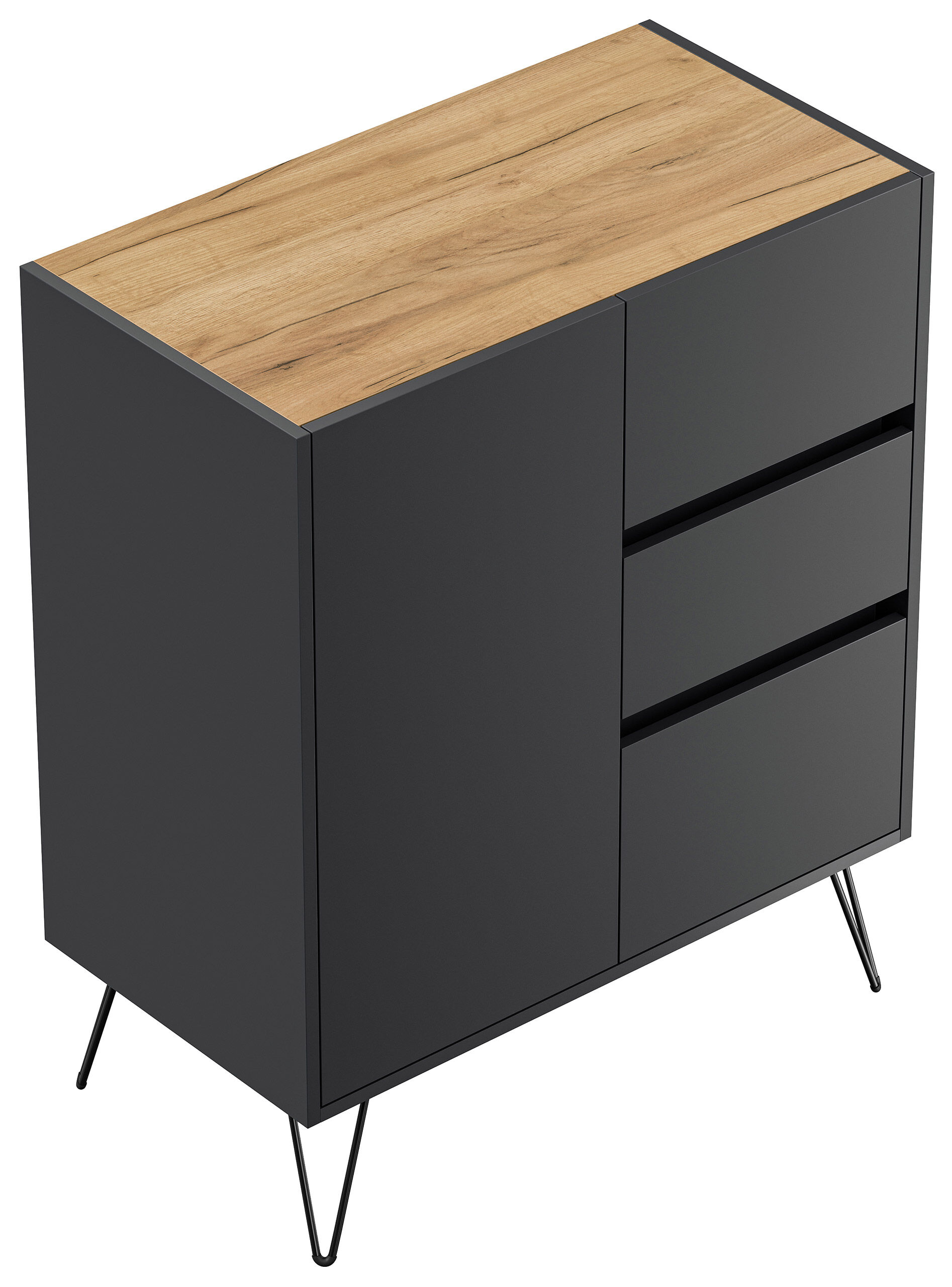 Sideboard Yako XL 80cm 3 SoftClose 1 Tür Grafit/Eiche Top