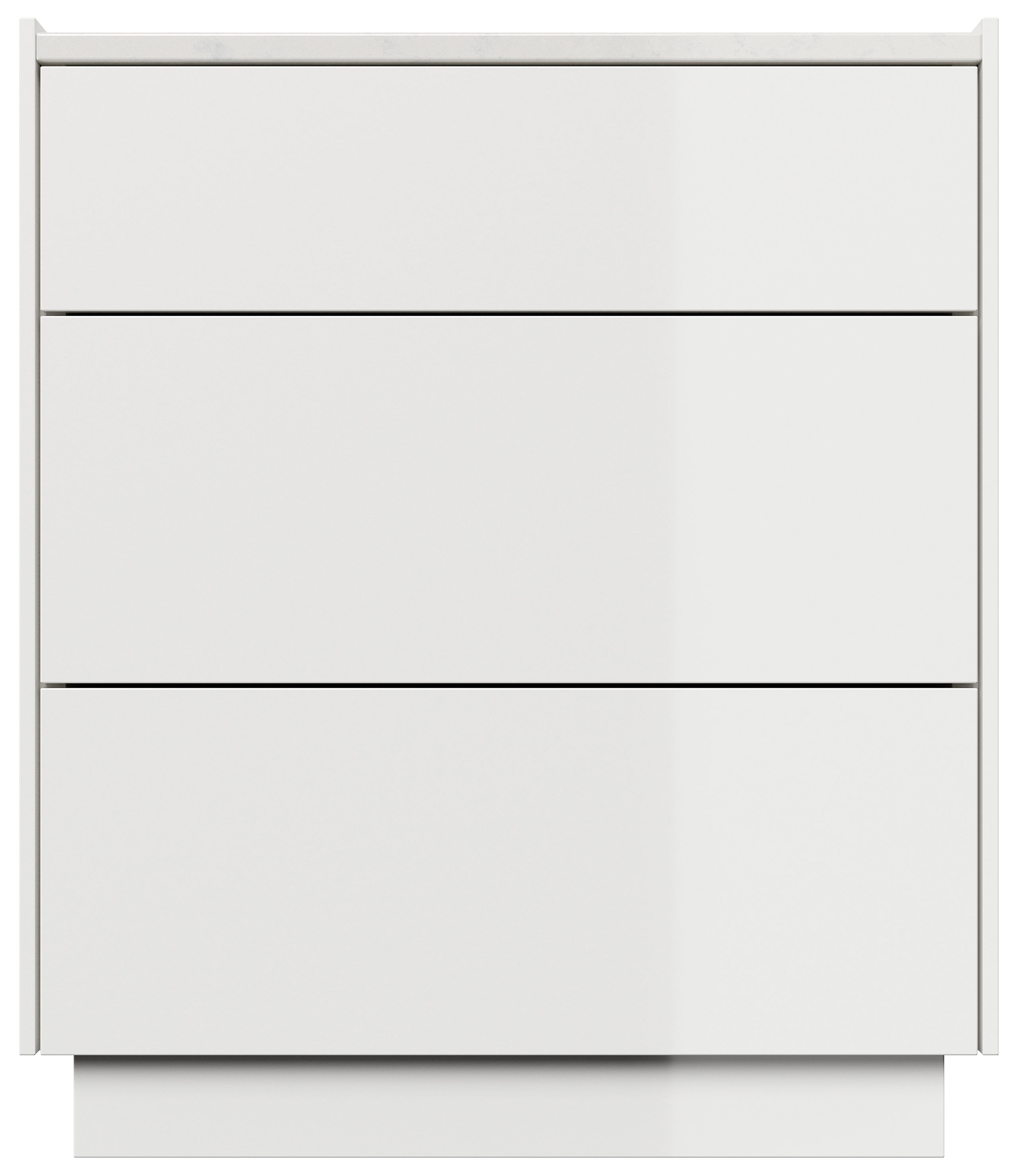 Design Nachttisch Kommode Lux L 60cm, Quarztop, 3 Pushauszüge lackiert Weiß Hgl