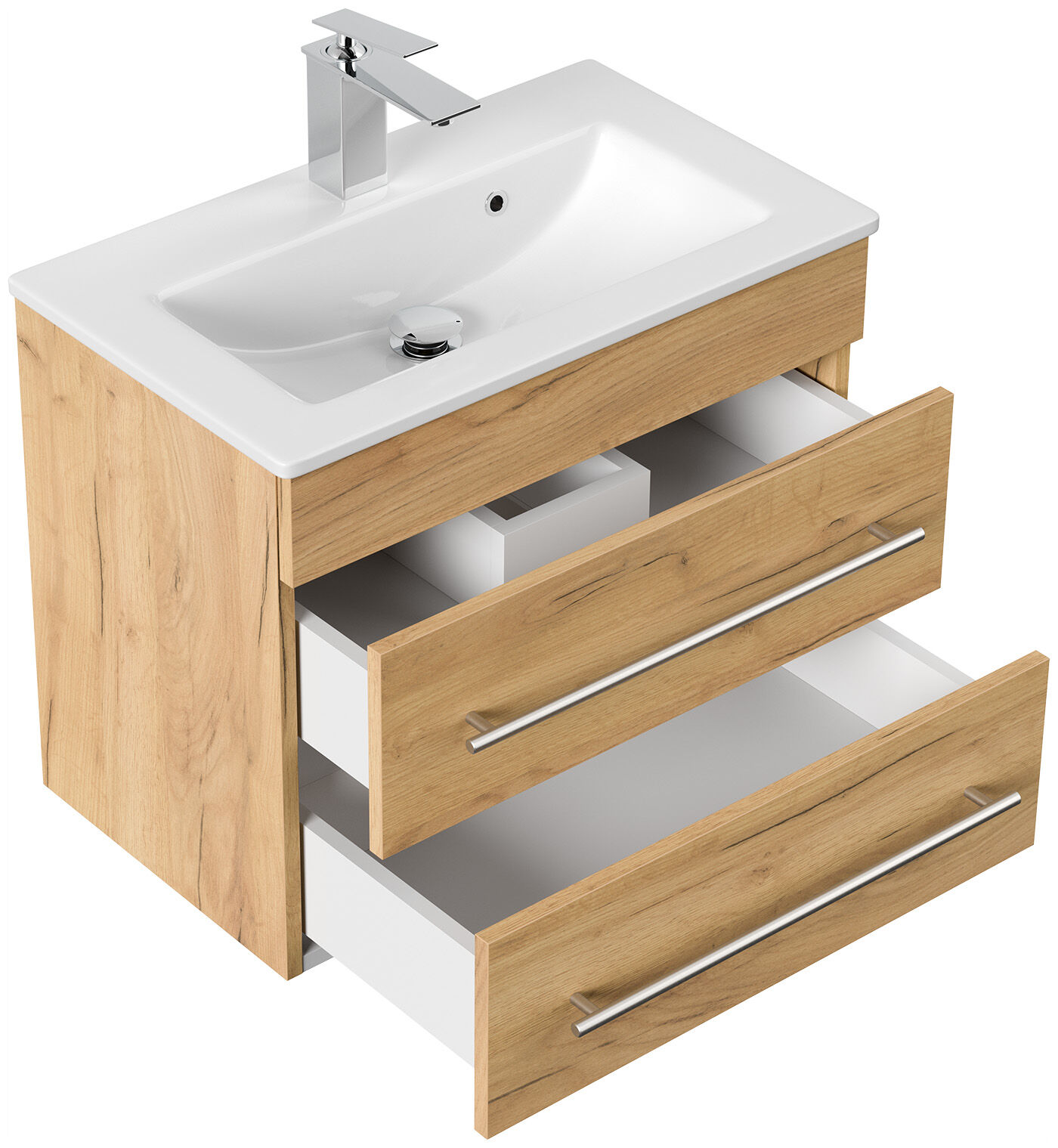 Badmöbel Mars 600 2-teilig mit LED Spiegel SlimLine weiss hochglanz