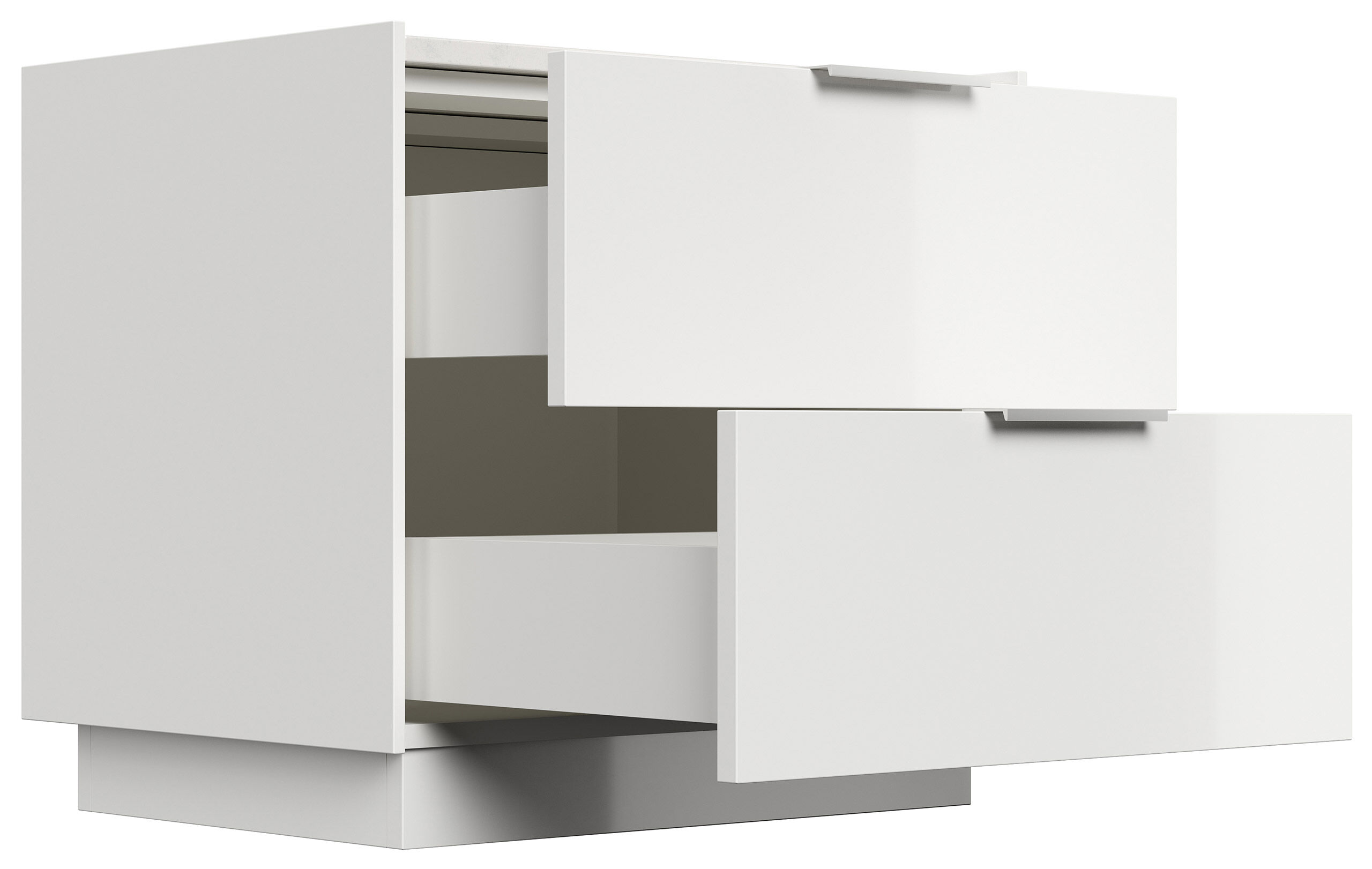 Design Nachttisch Kommode Artem 60cm, Quarztop, 2 Softeinzüge lackiert Weiß Hgl