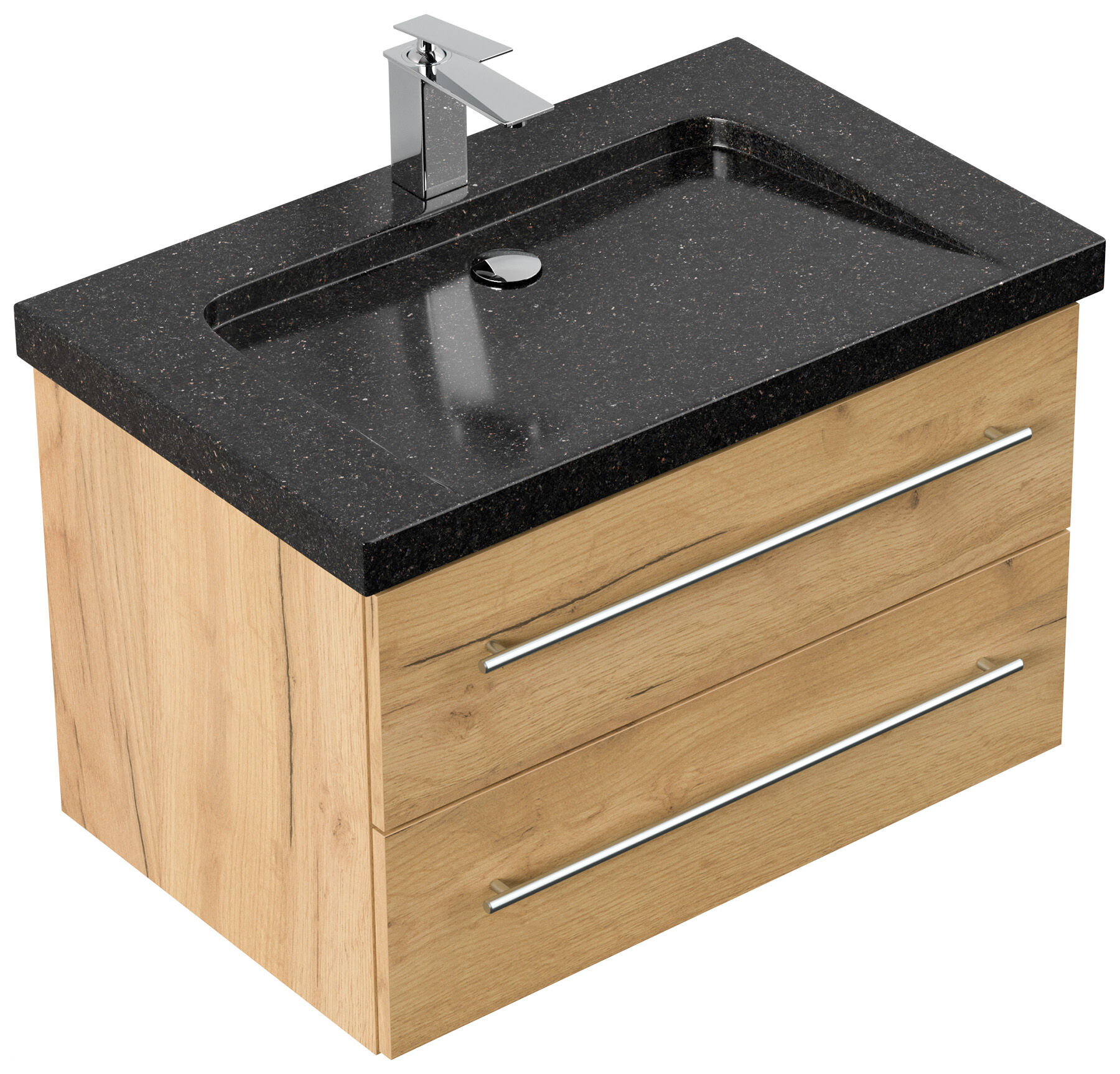 Badmöbel Granit Galaxy Black Damo 75 cm 1 Hahnloch SoftClose eiche gold