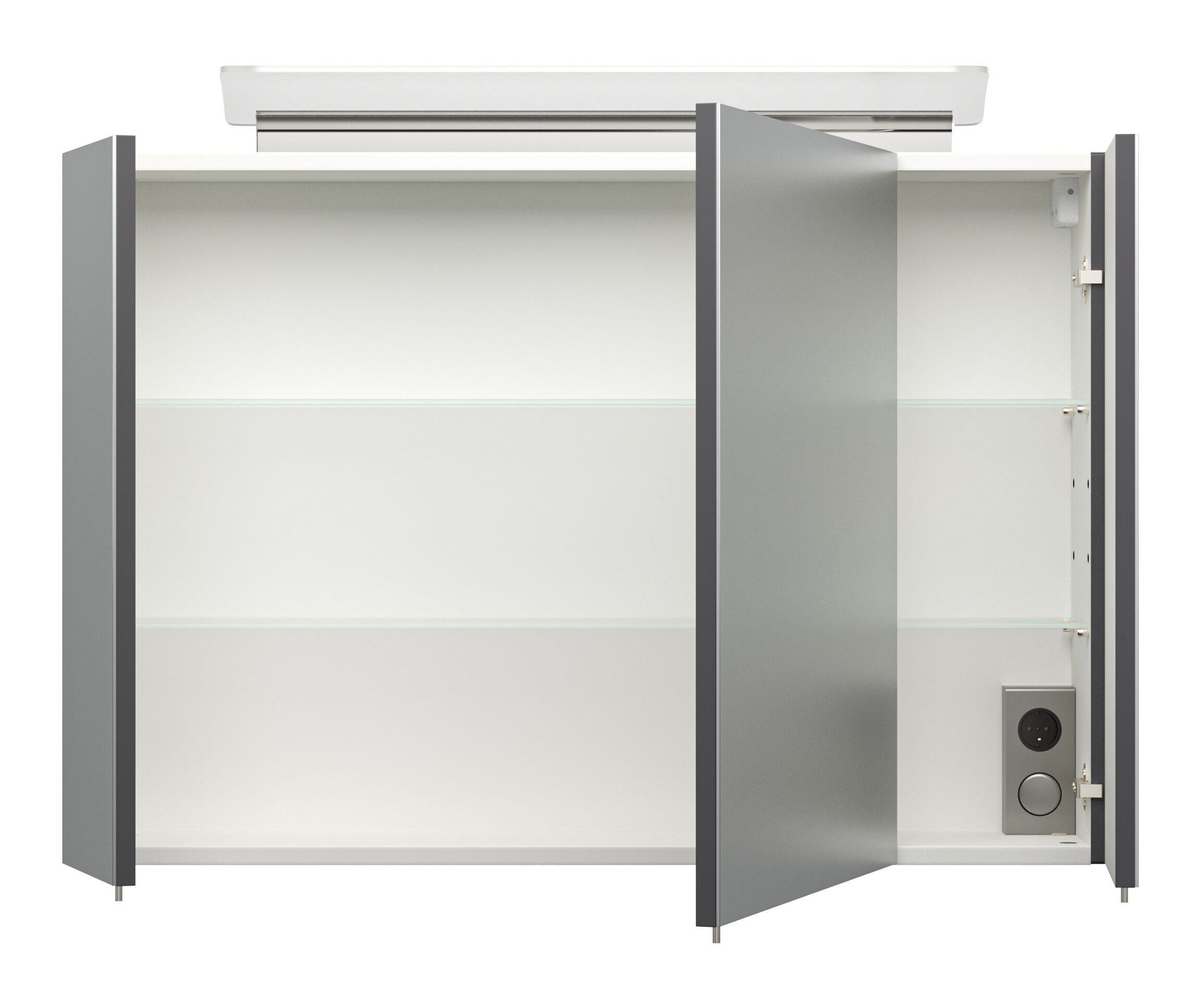 Spiegelschrank 90cm inkl. Design LED-Lampe und Glasböden weiss hochglanz