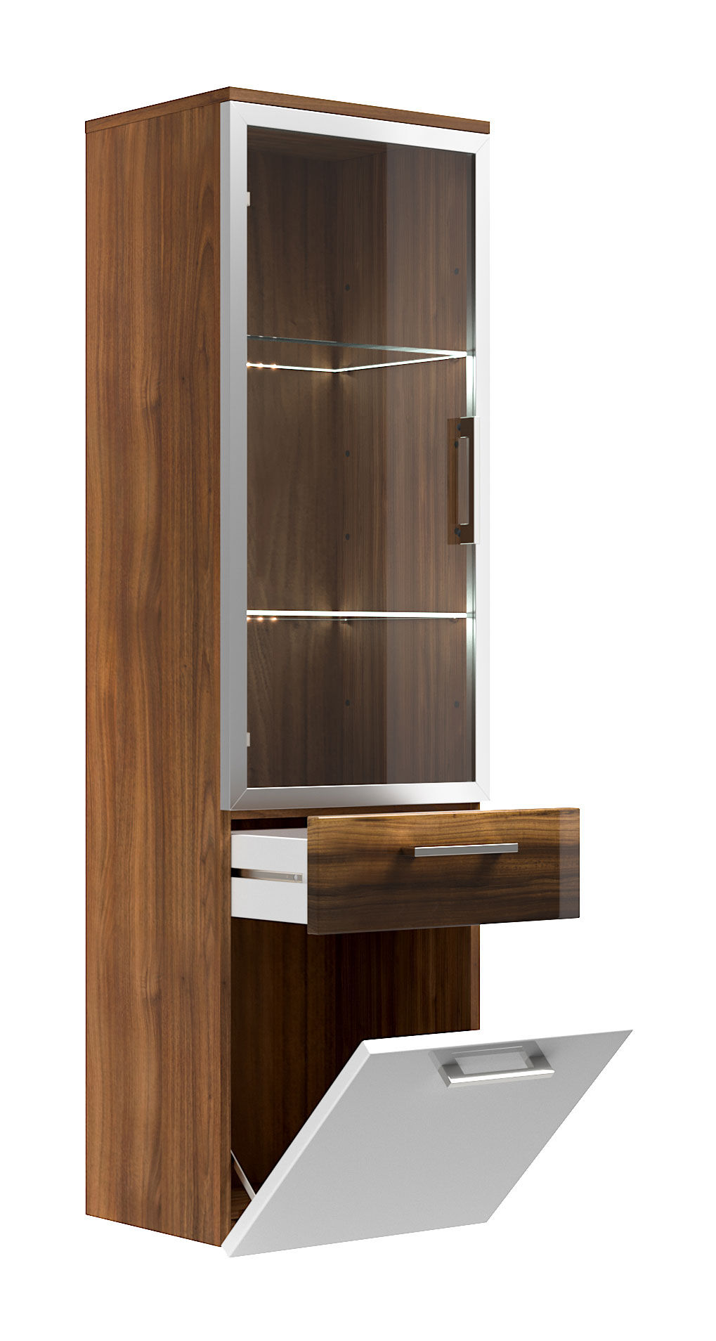 Badmöbel-Set EEK: A Malema in Walnuss- weiß mit abgerundeter Front 6-teilig