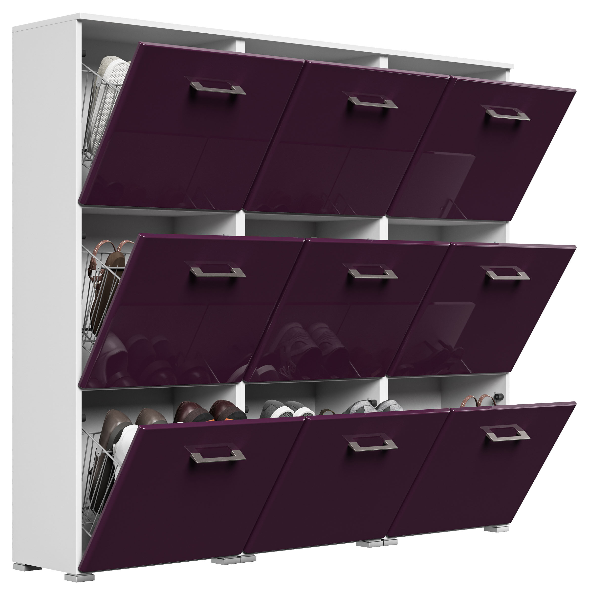 Schuhschrank XL Emotion 9 Klappen 36 Paar 157x141 cm Weiss-Weiss Hgl