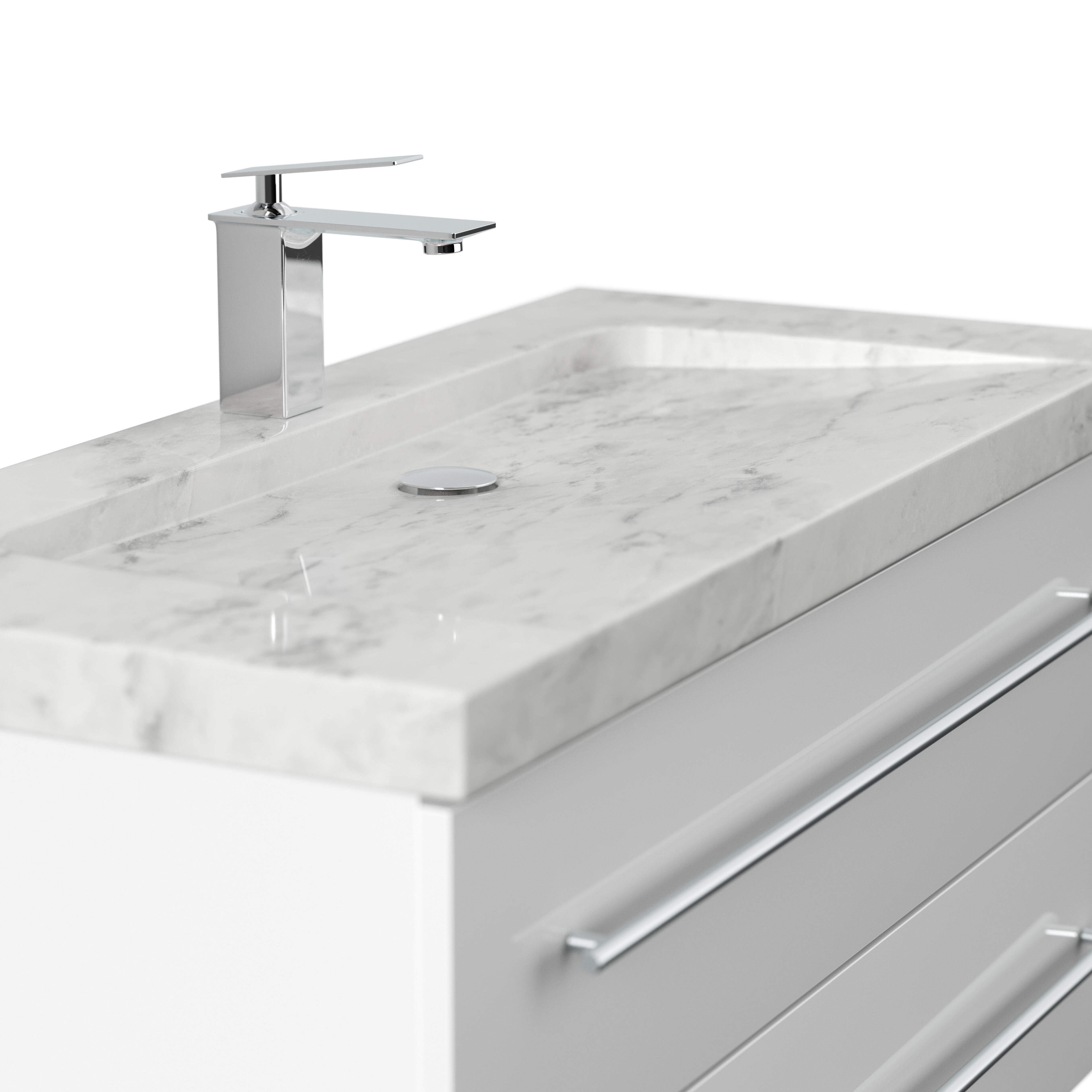 Badmöbel Marmor Carrara White Damo 100 cm 1 Hahnloch SoftClose weiß hochglanz