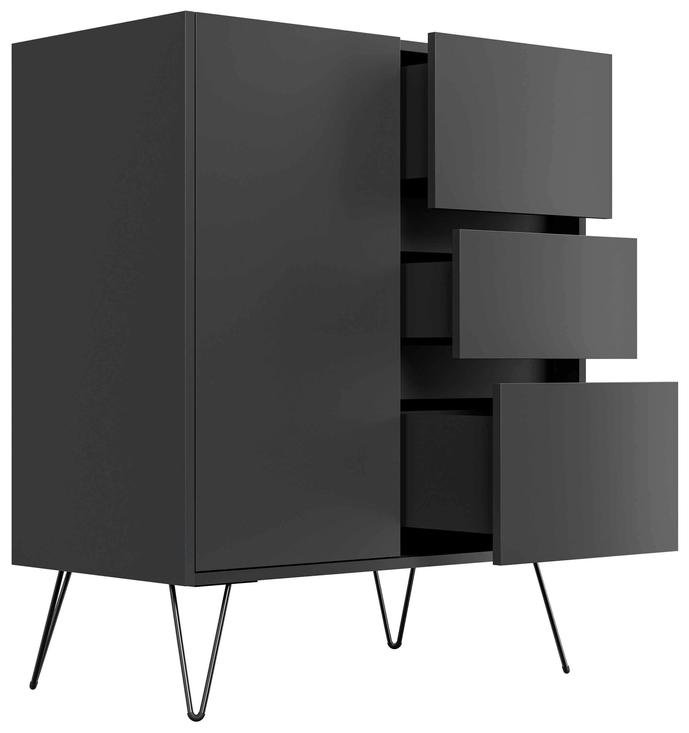 Design Sideboard Kommode Rauk 80cm 3 Greifraum SoftClose 1 Tür Grafit