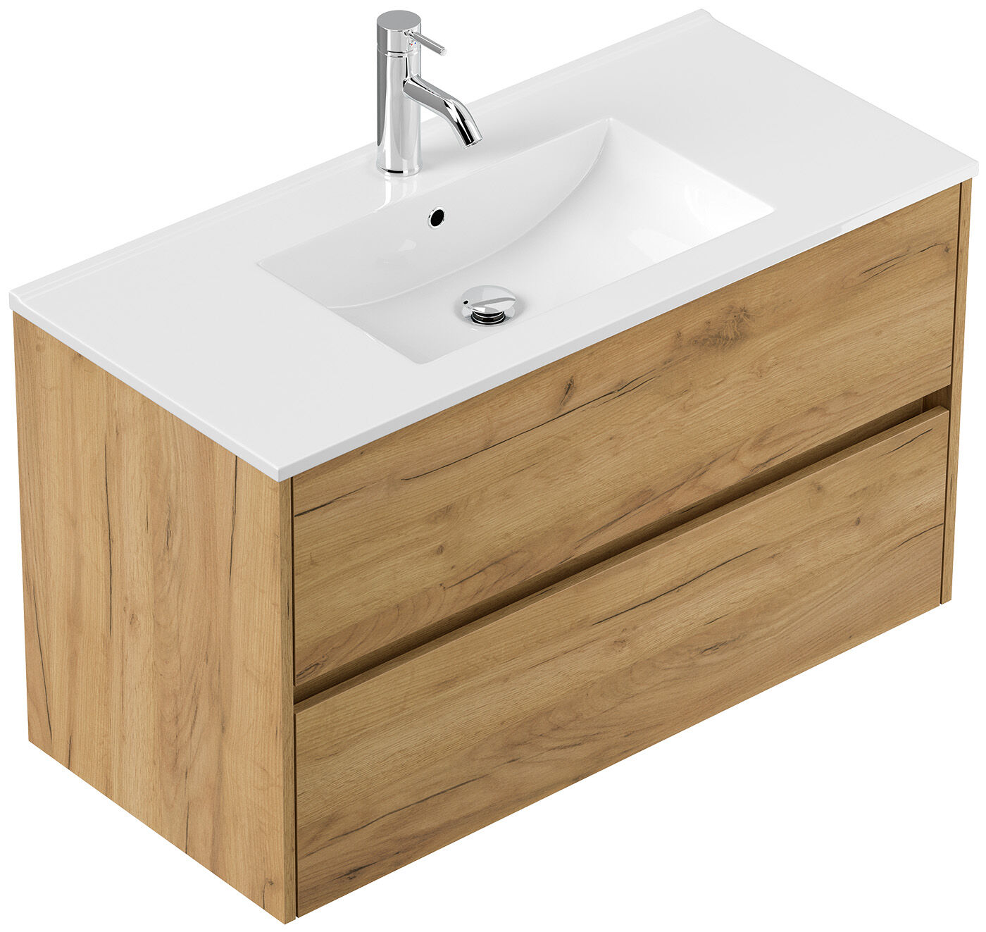 Badmöbel Taifun mit Waschtisch 100 cm 2 Greifraum SoftClose Auszüge eiche gold