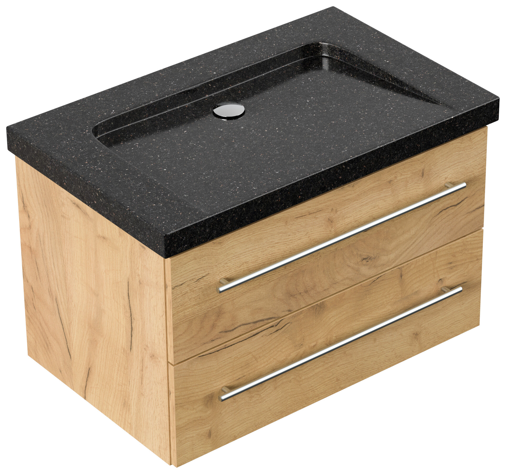 Badmöbel Granit Galaxy Black Damo 75 cm ohne Hahnloch SoftClose eiche gold