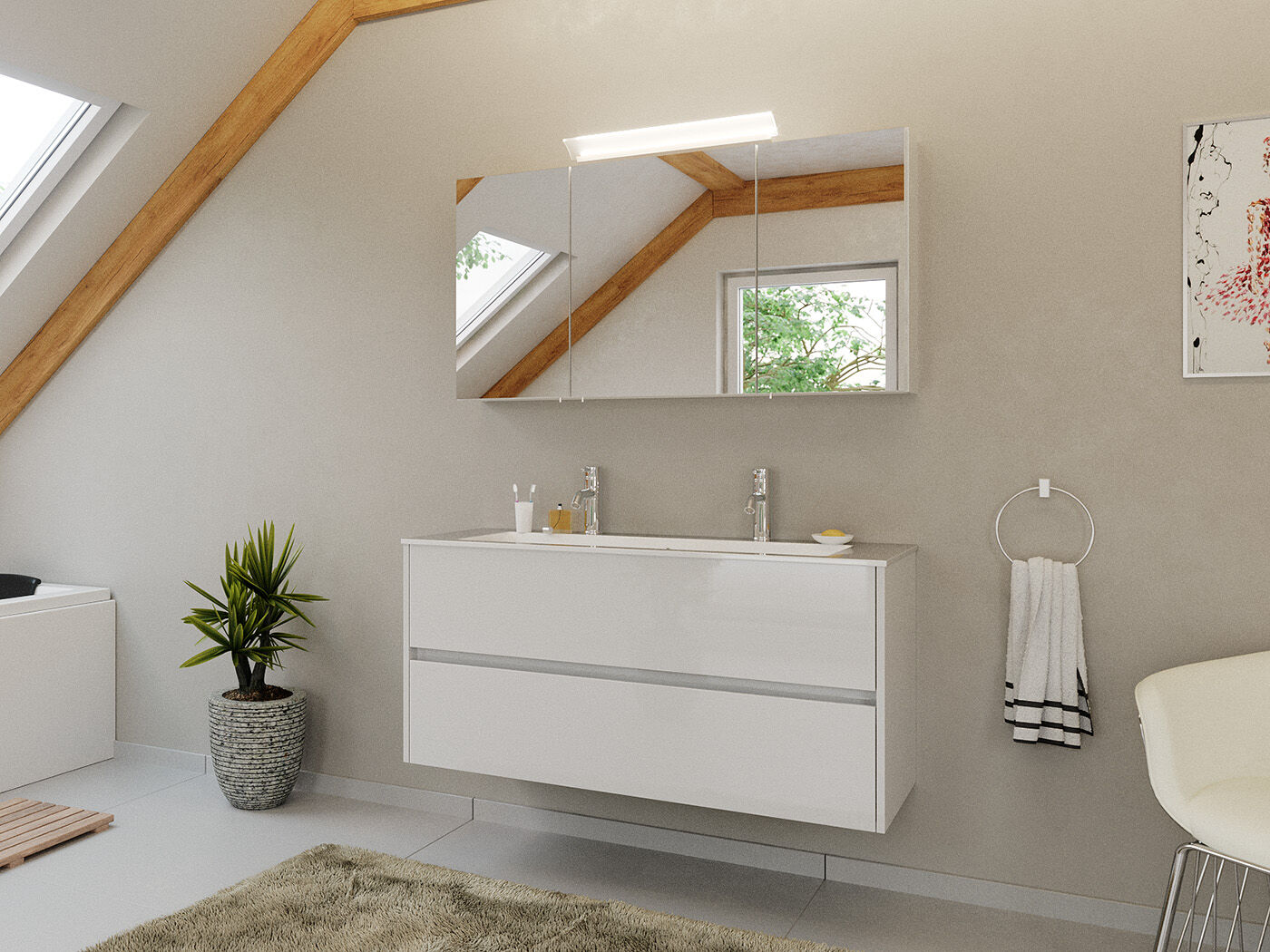 Doppel-Badmöbel Set Taifun 2tlg. 120 cm mit Spiegelschrank eiche gold