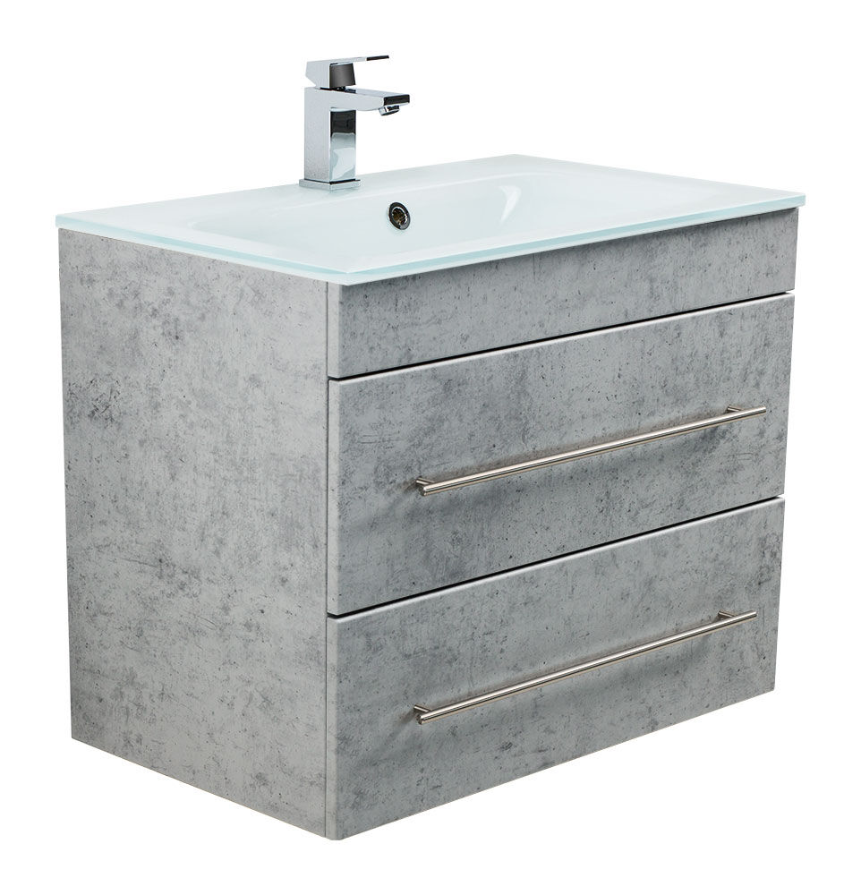 Badmöbel Vitro 750 mit Glaswaschbecken SoftClose beton Badmöbel Vitro 750 mit Glaswaschbecken SoftClose beton