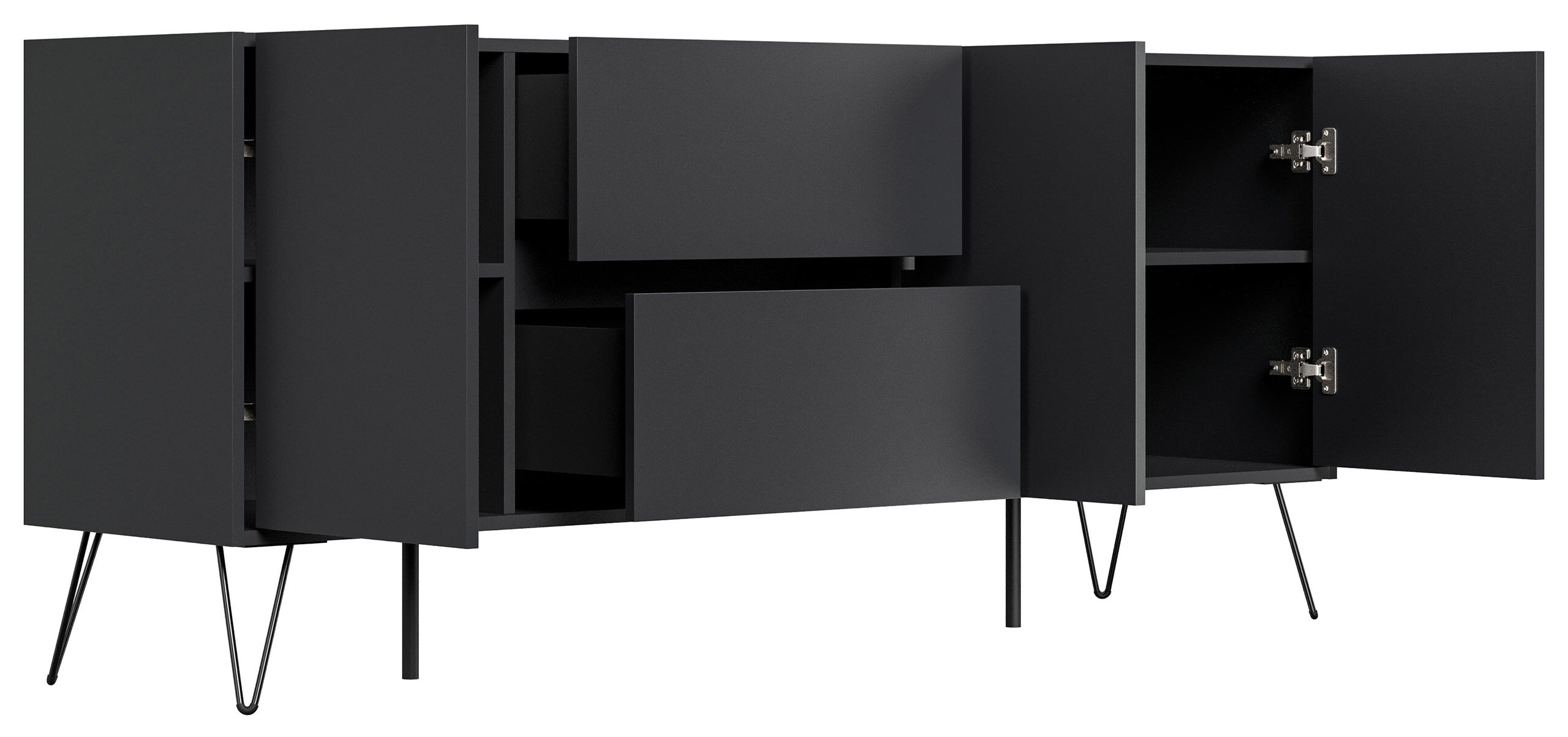 Raumwunder XL Sideboard Kommode Pharo 180cm 2 SoftClose 3 Türen Grafit/Eiche Top