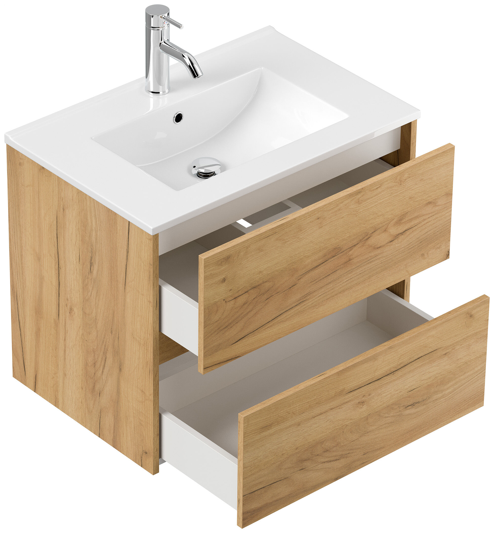 Badmöbel Set Taifun 3tlg. 70cm mit LED Spiegel & Hochschrank eiche gold