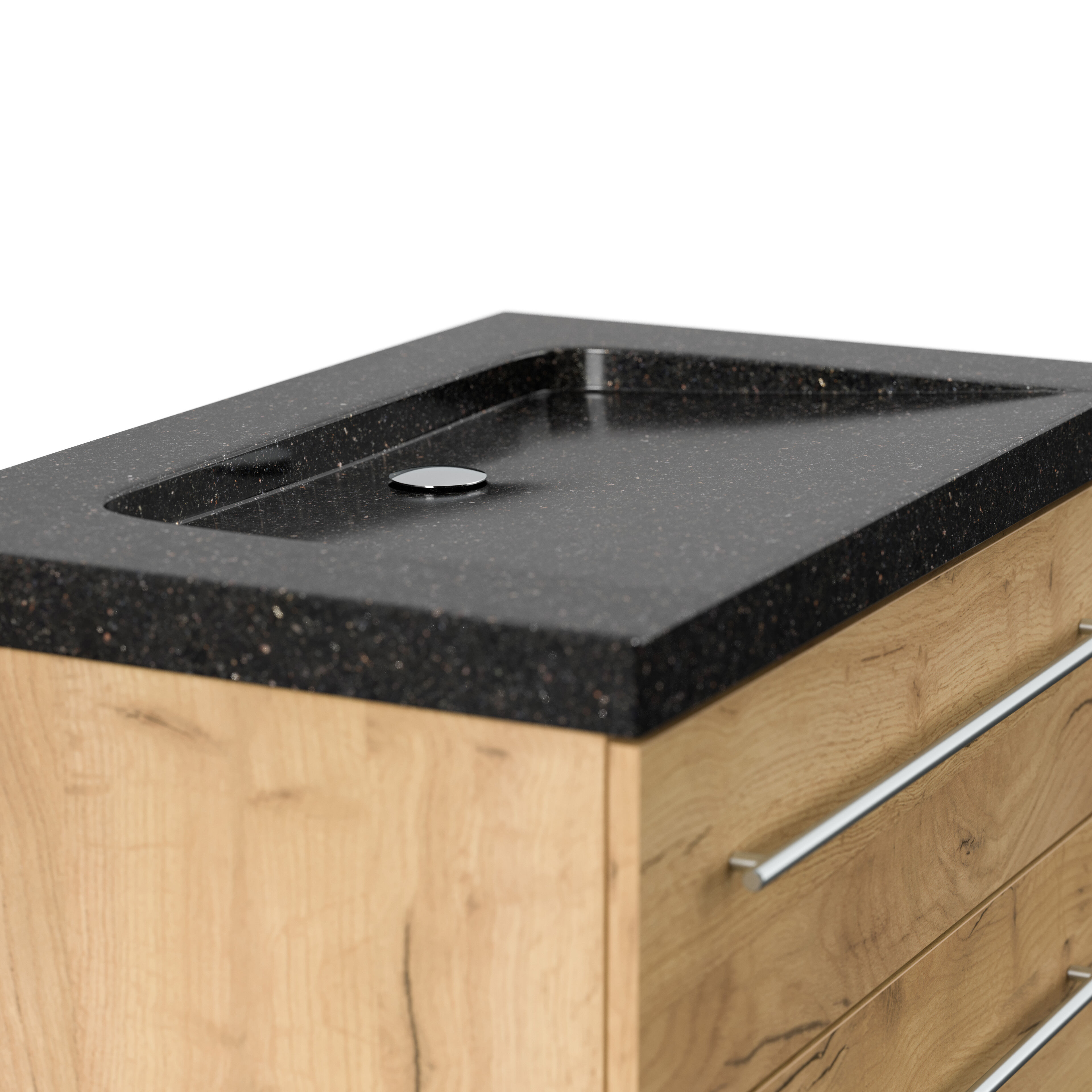 Badmöbel Granit Galaxy Black Damo 75 cm ohne Hahnloch SoftClose eiche gold