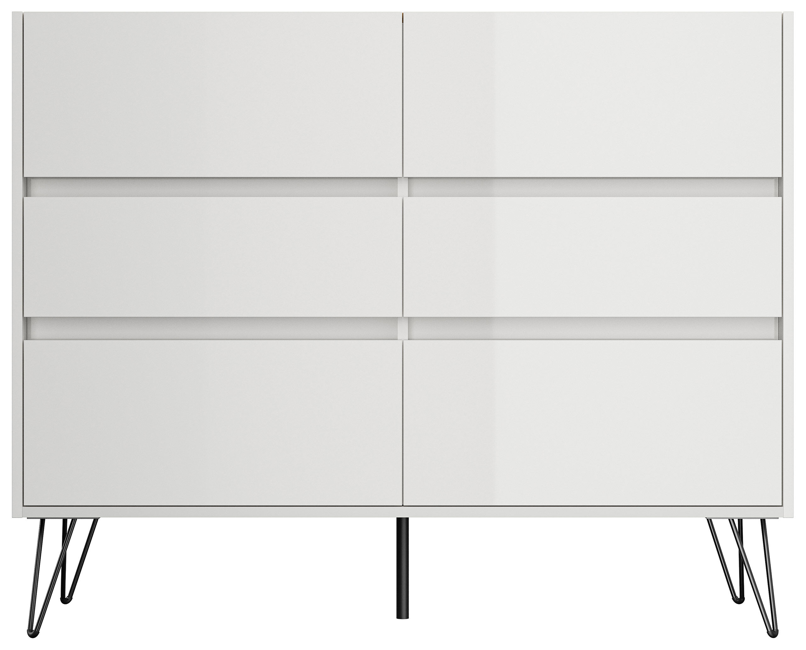 Sideboard Kommode Volo 120cm Greifraum 6 SoftClose Schubladen Weiß/Eiche Top