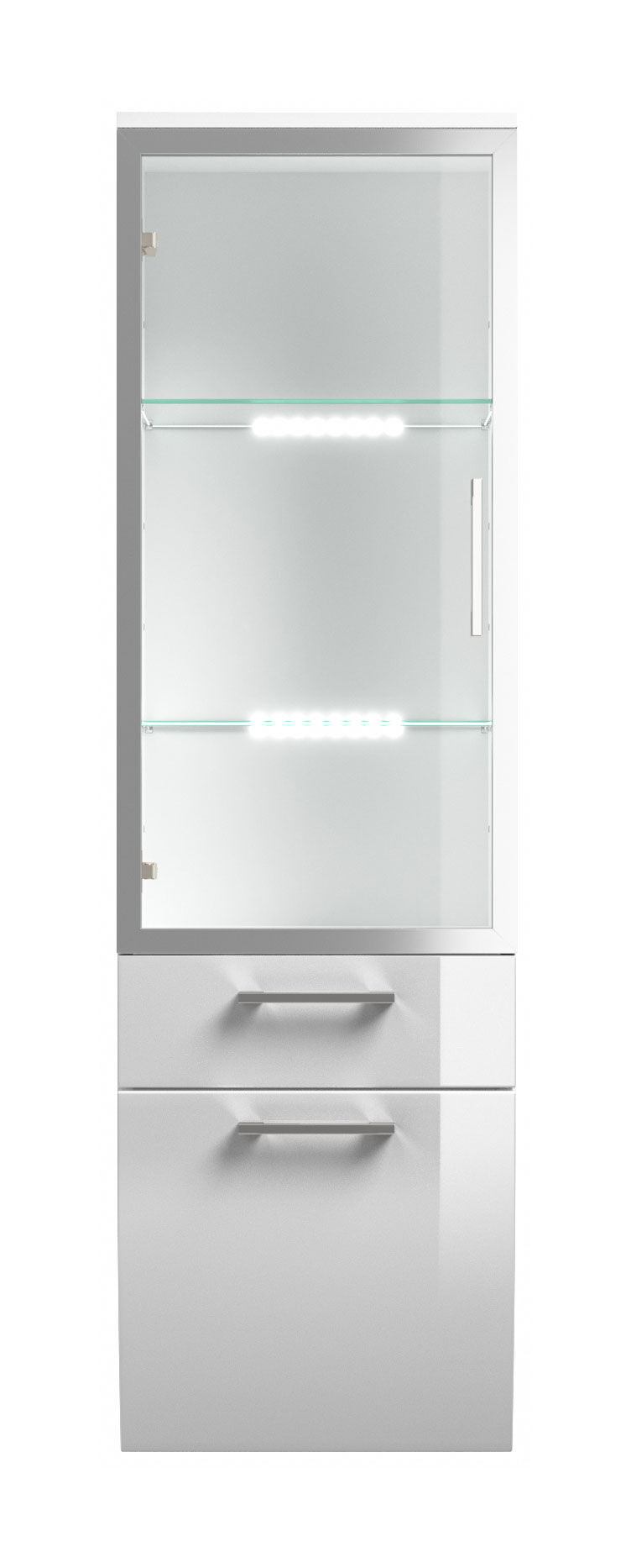 Hochschrank Rima 135 cm mit Glastür rund Weiss hochglanz