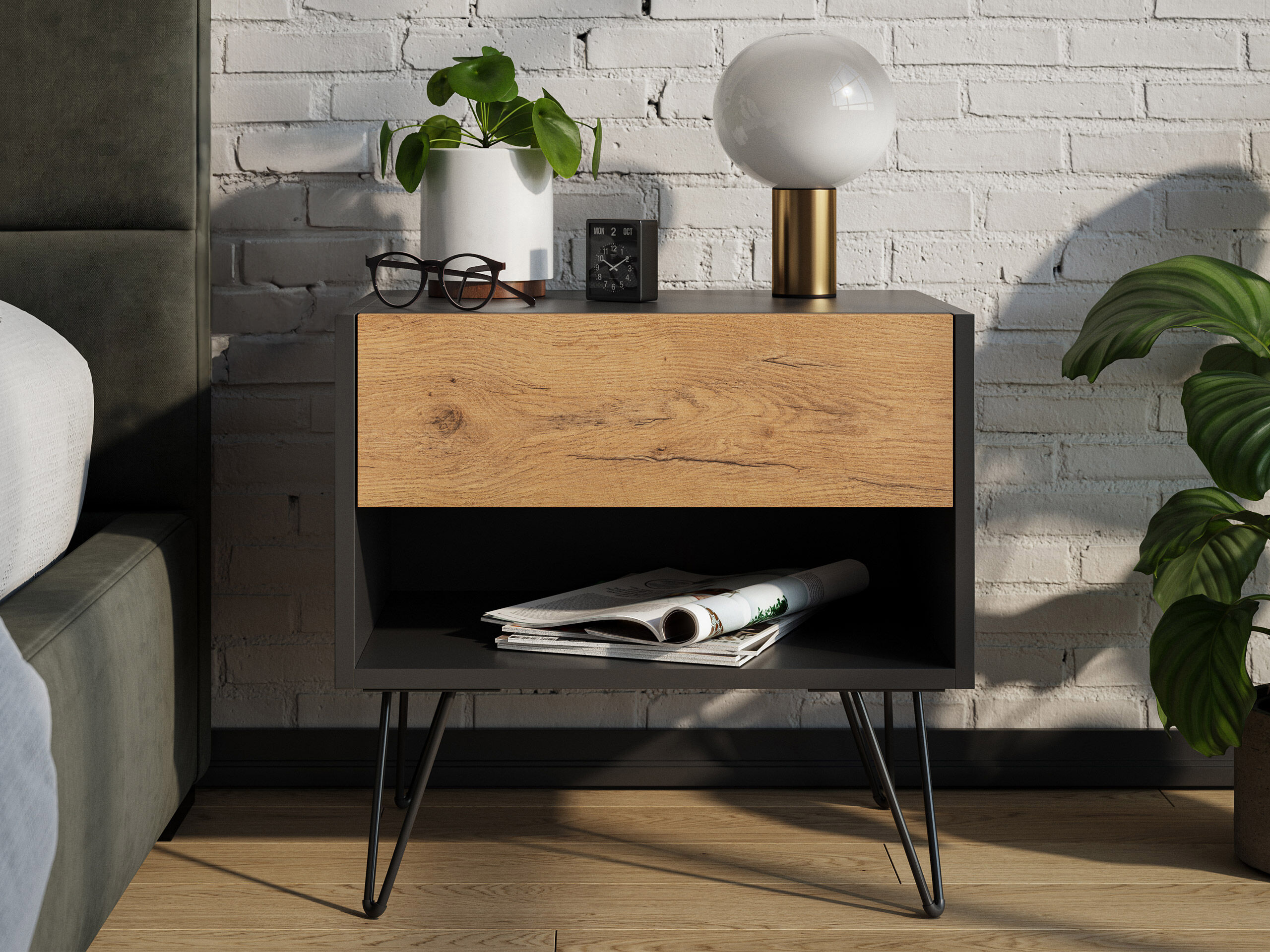 2er Set Nachttisch Dion 50cm SoftClose stehend Weiß Hgl