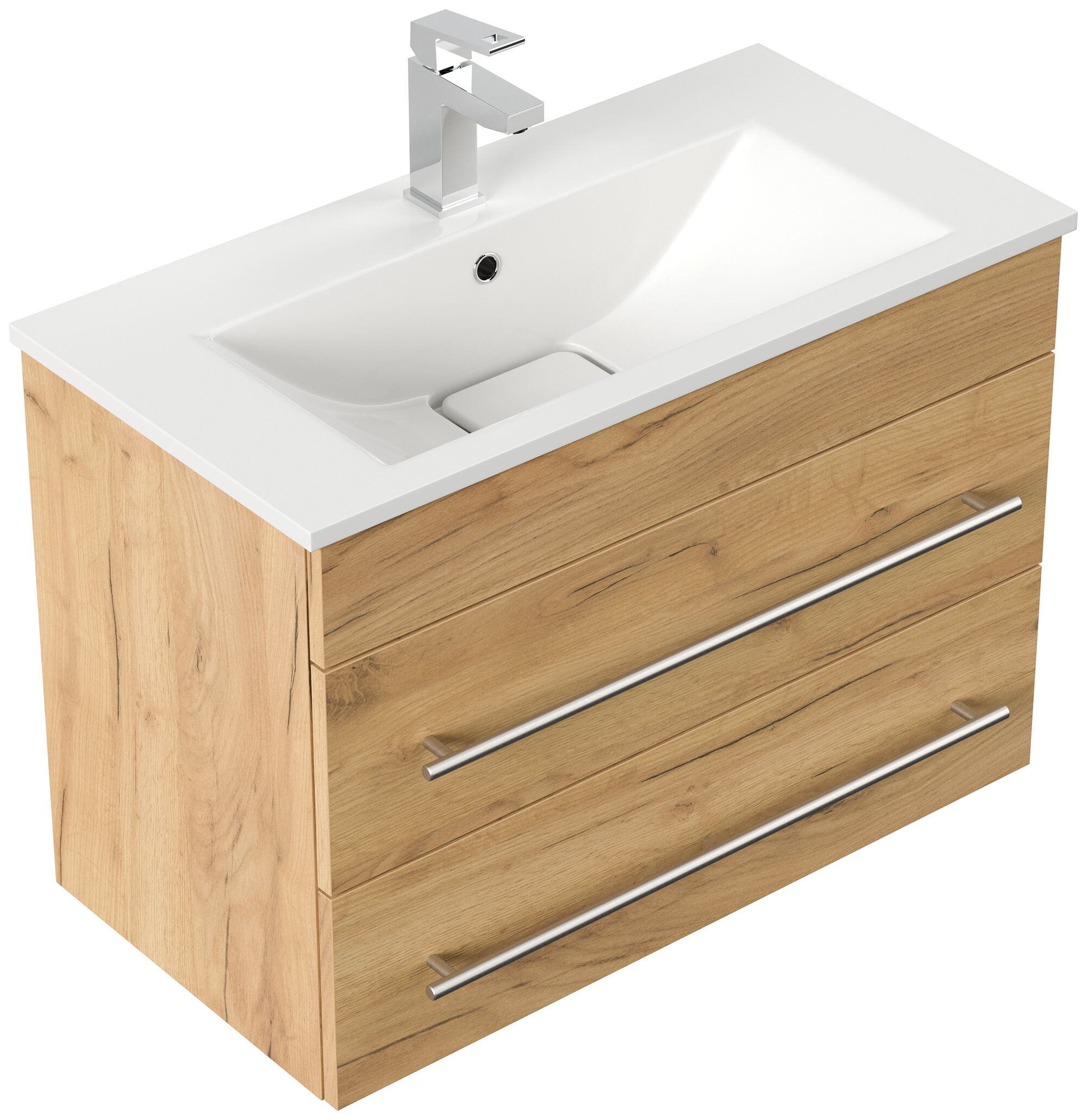 Badmöbel Mona 80x36cm mit 2 SoftClose Schubladen eiche gold
