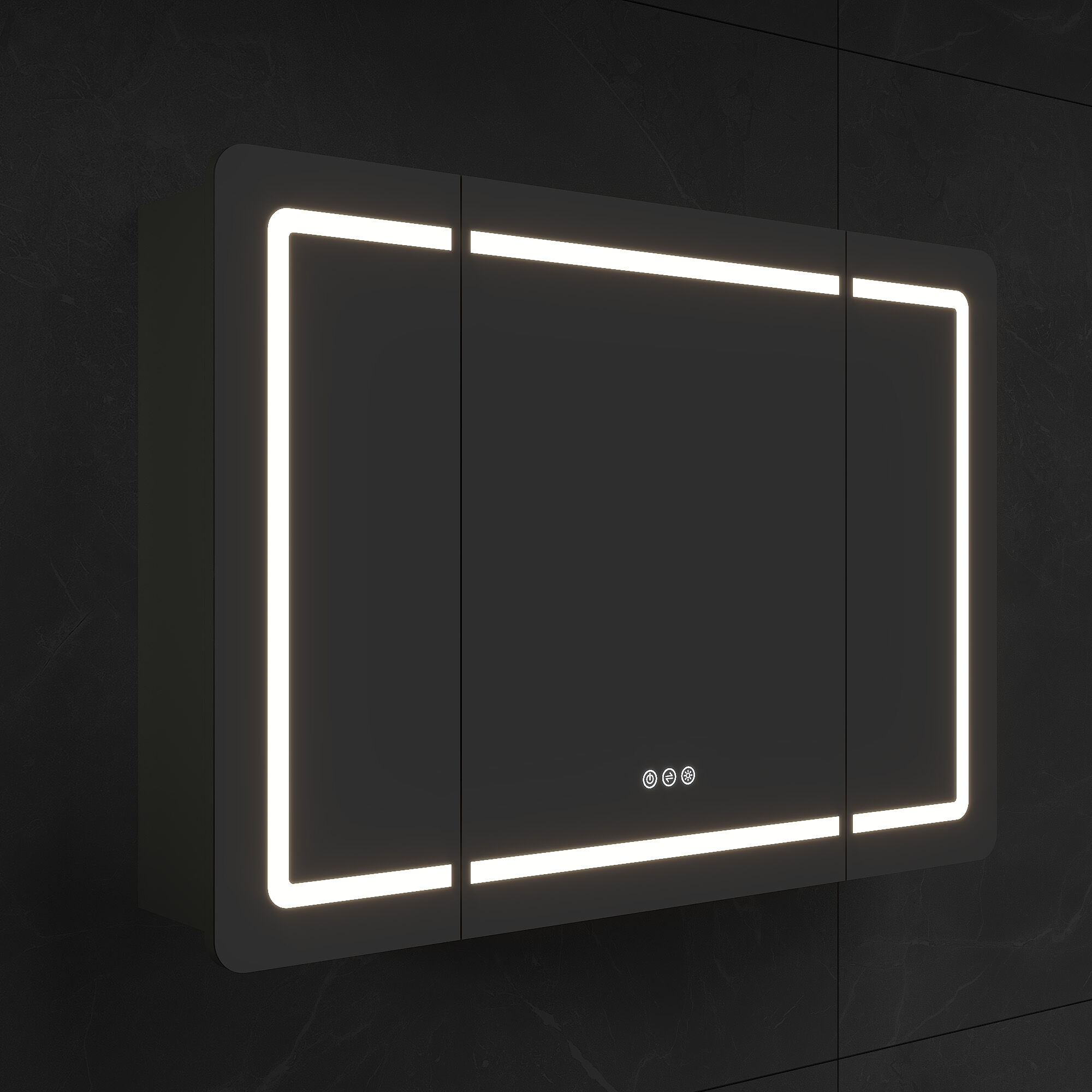 Spiegelschrank Riva 100 cm inkl. LED-Lampe und Glasböden montiert grün matt