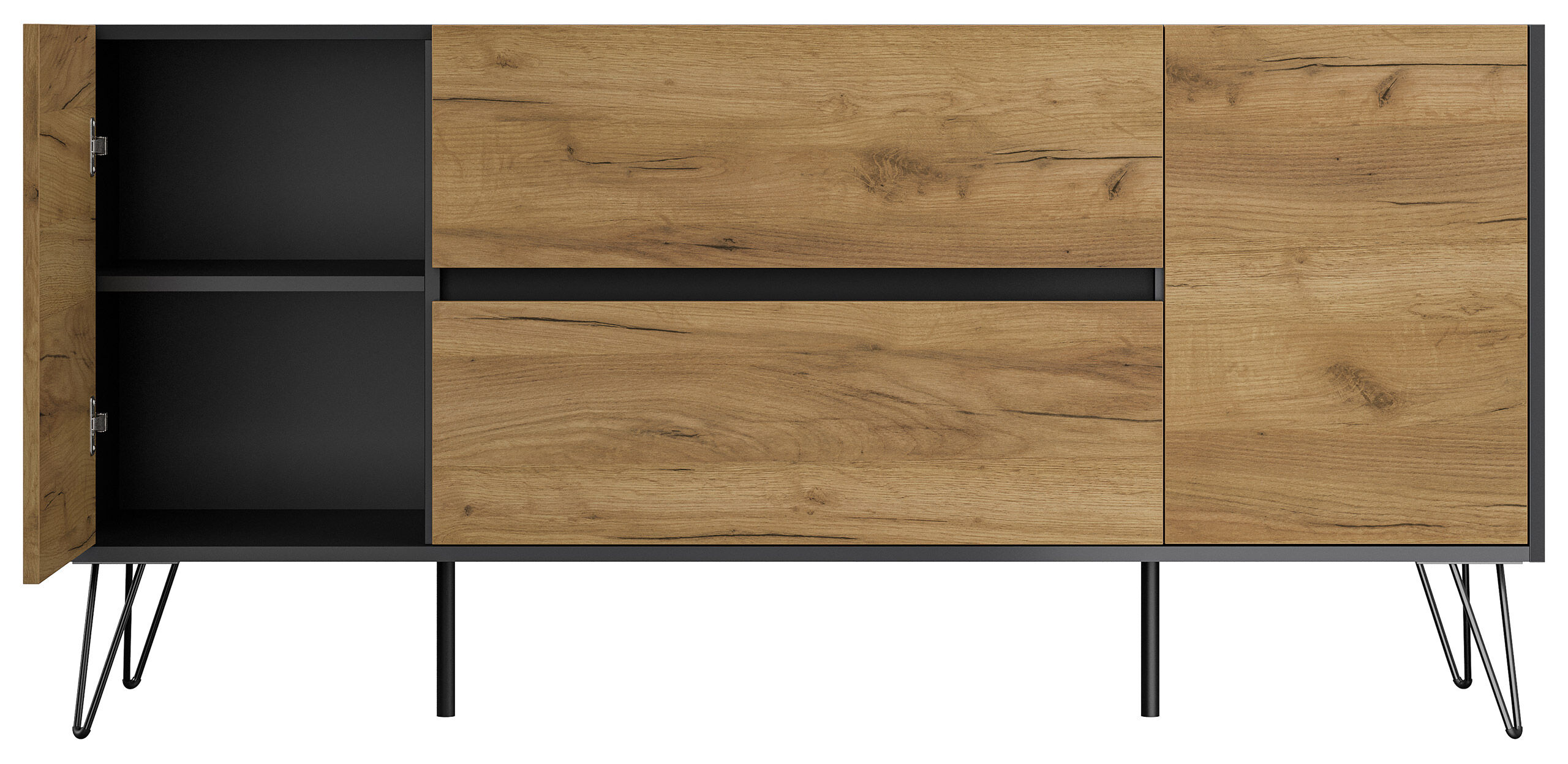Raumwunder Sideboard Kommode Taran 155cm 2 SoftClose 2 Türen Grafit/Eiche Front