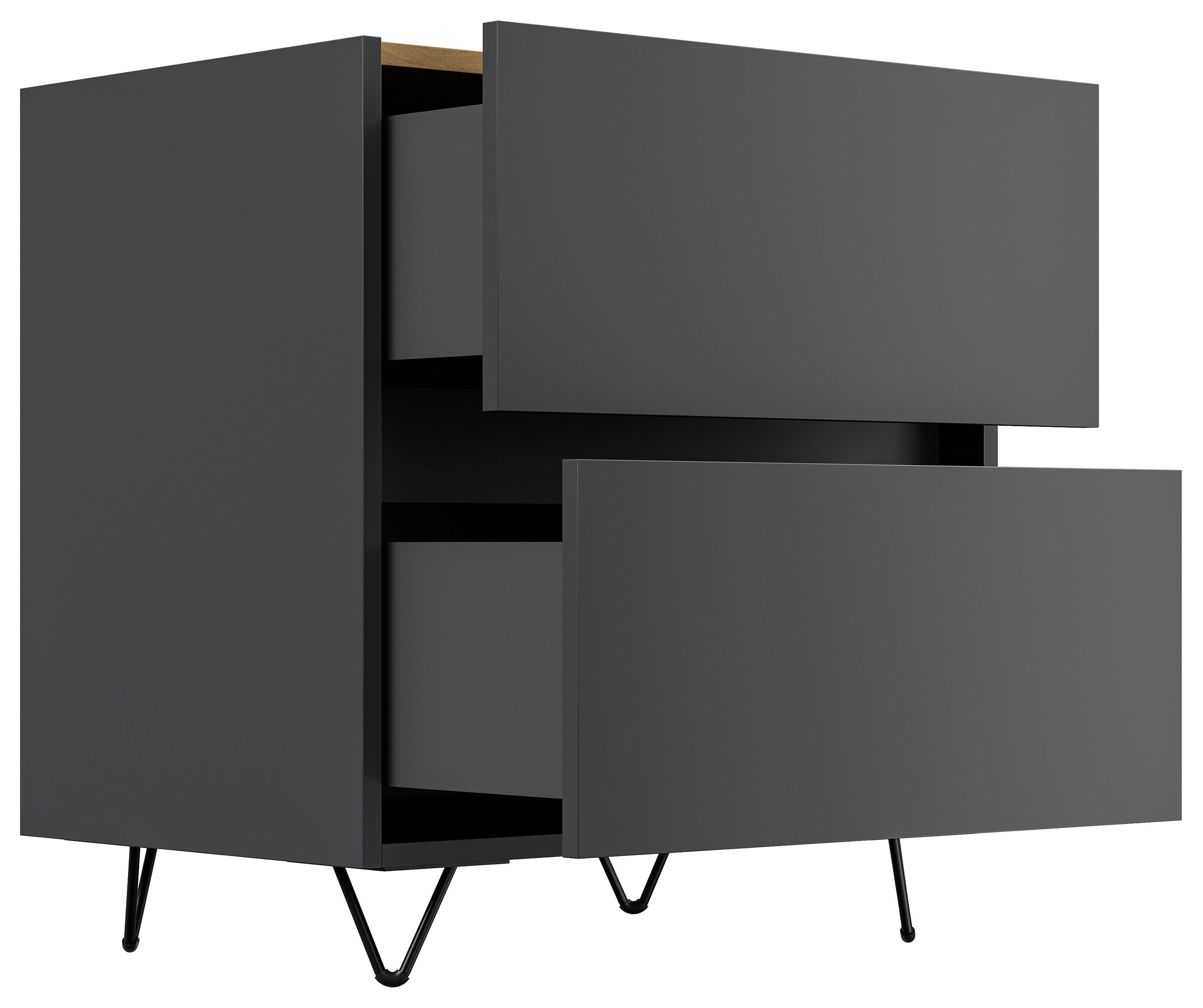 Nachttisch Yako 60cm 2 SoftClose stehend Weiß & Eiche Top