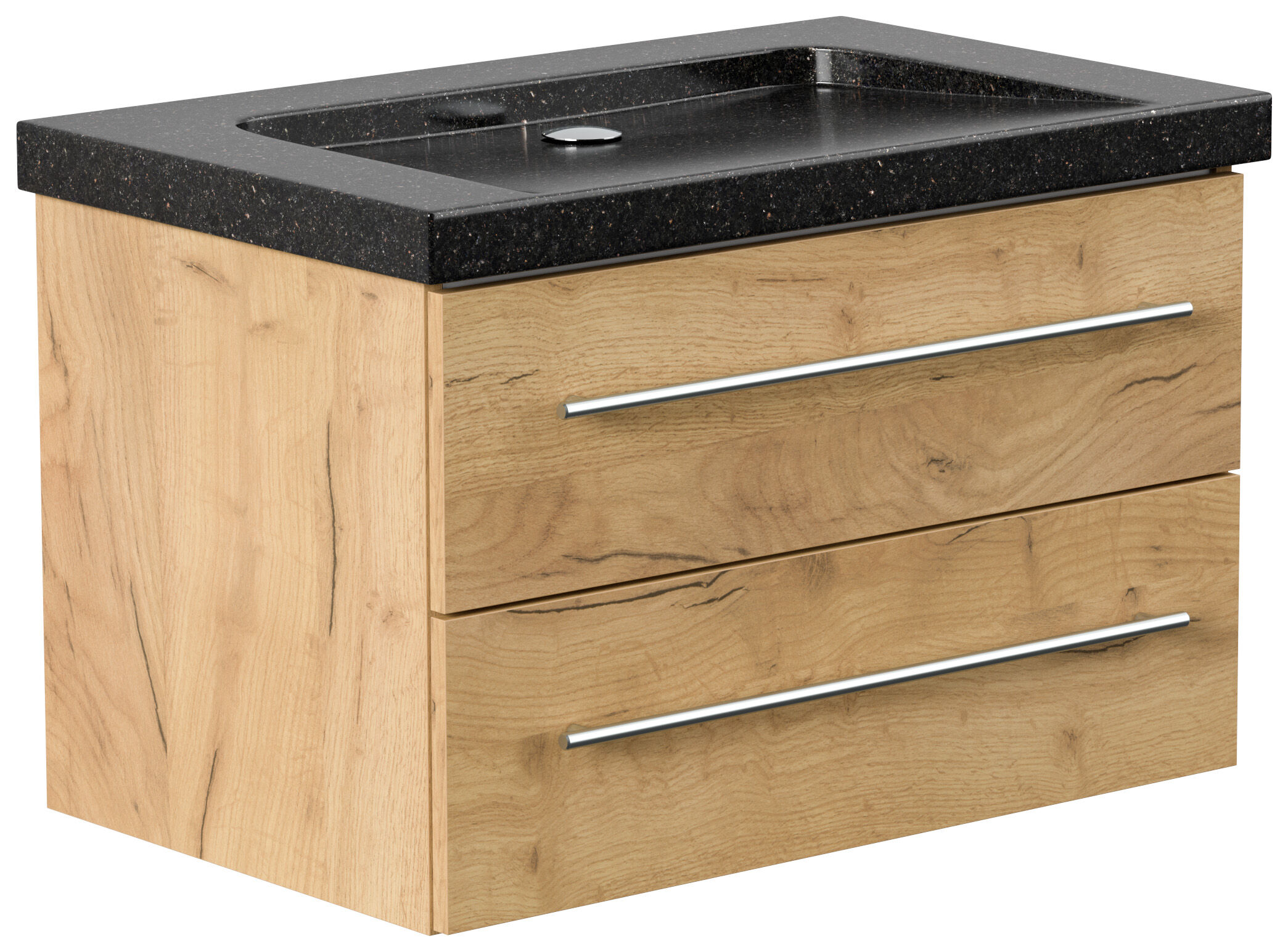 Badmöbel Granit Galaxy Black Damo 75 cm ohne Hahnloch SoftClose eiche gold