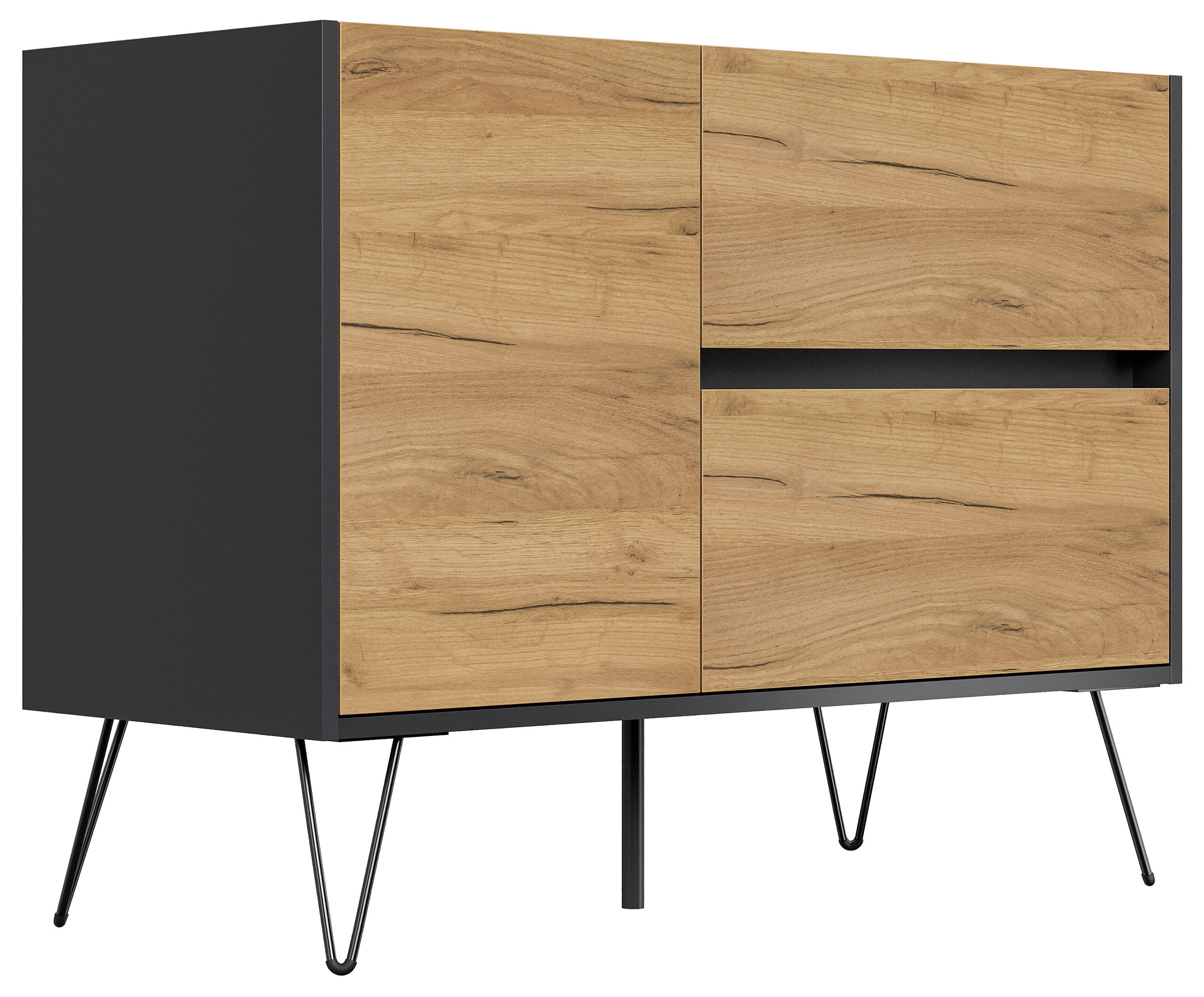 Sideboard Yako 100cm 2 SoftClose 1 Tür Grafit/Eiche Front