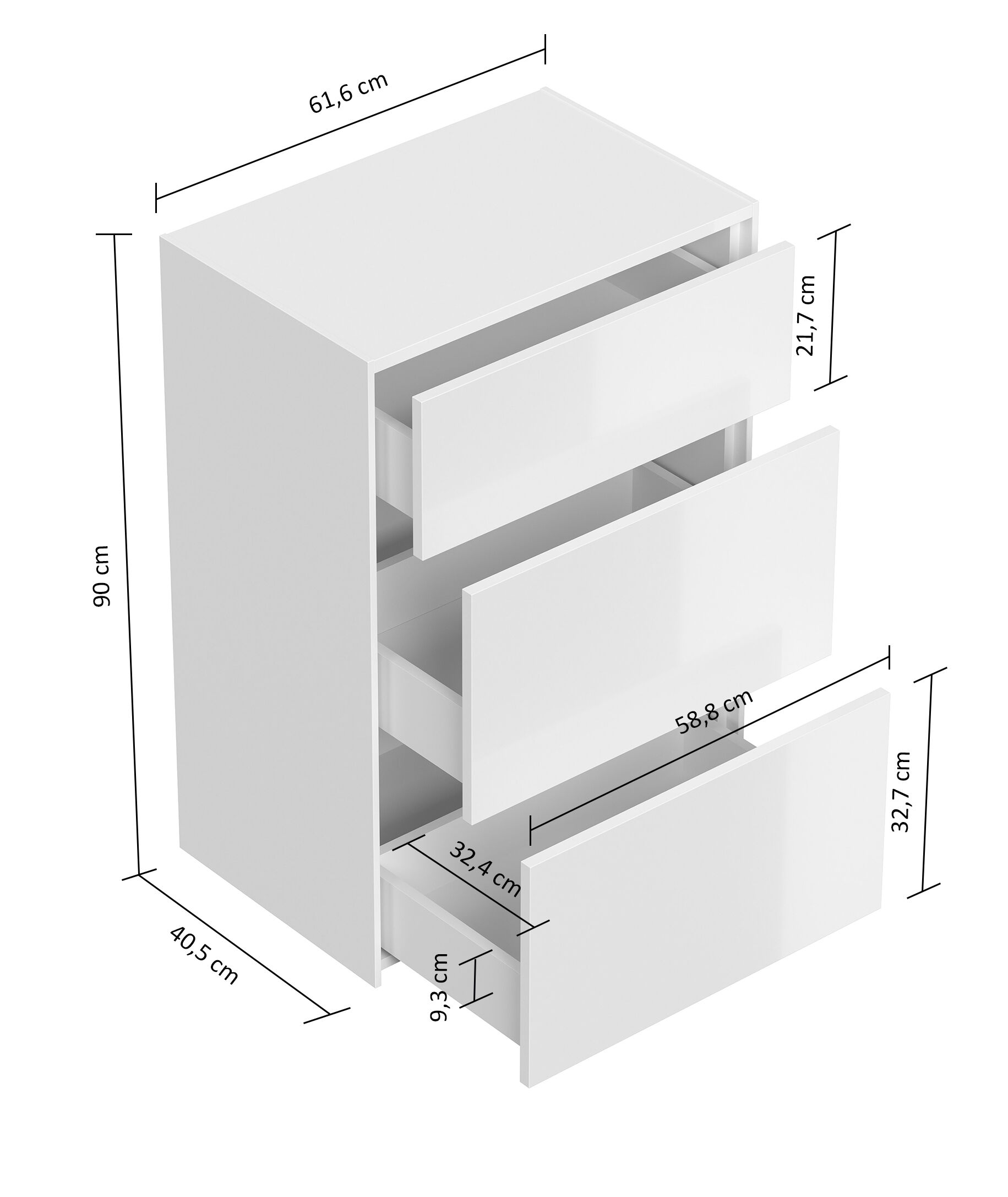 Slim-Design Kommode Edge A 60cm 3 Pushauszüge Kubanit