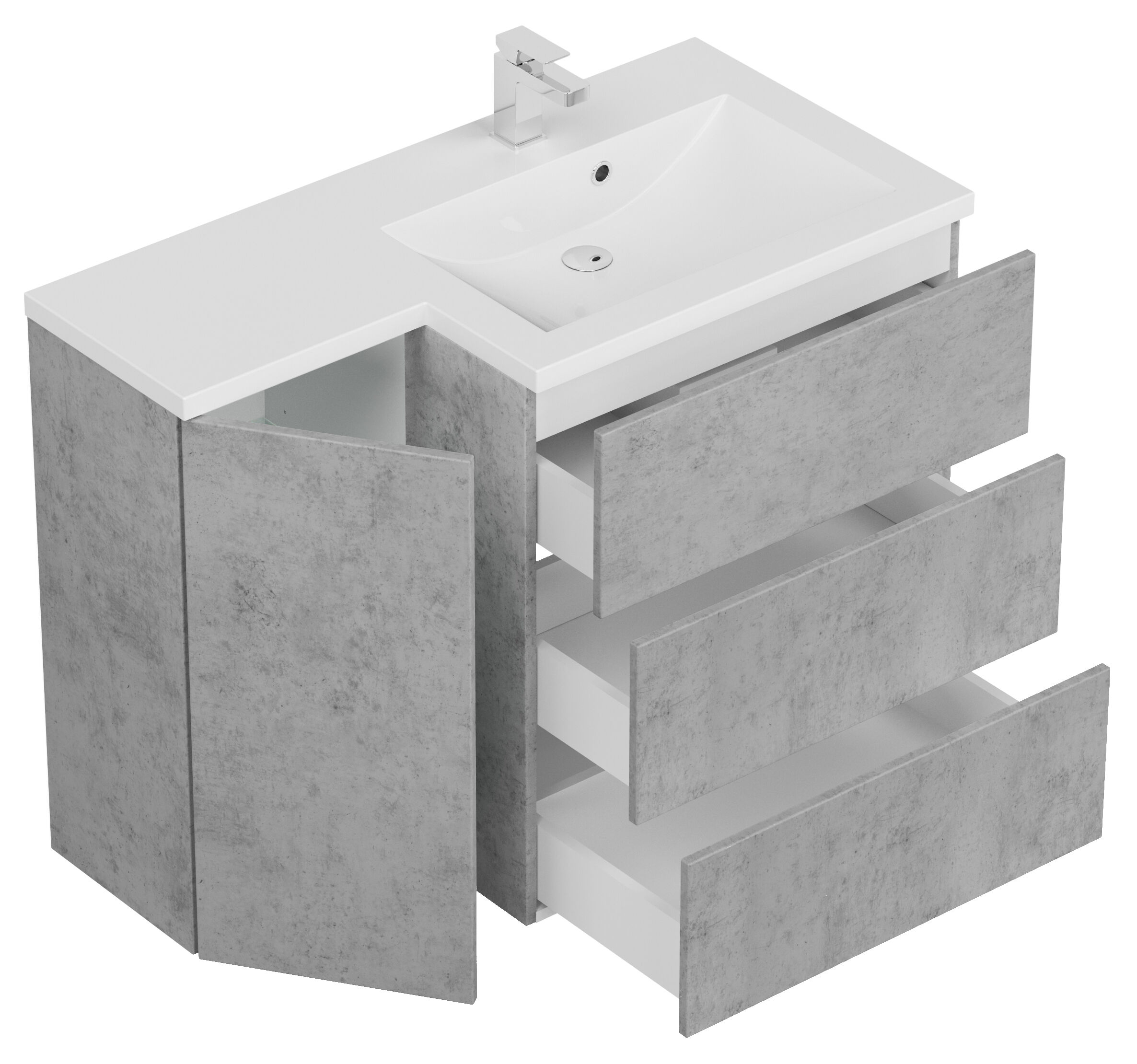 Badblock Adelia links inkl. LED-Spiegelschrank SoftClose beton