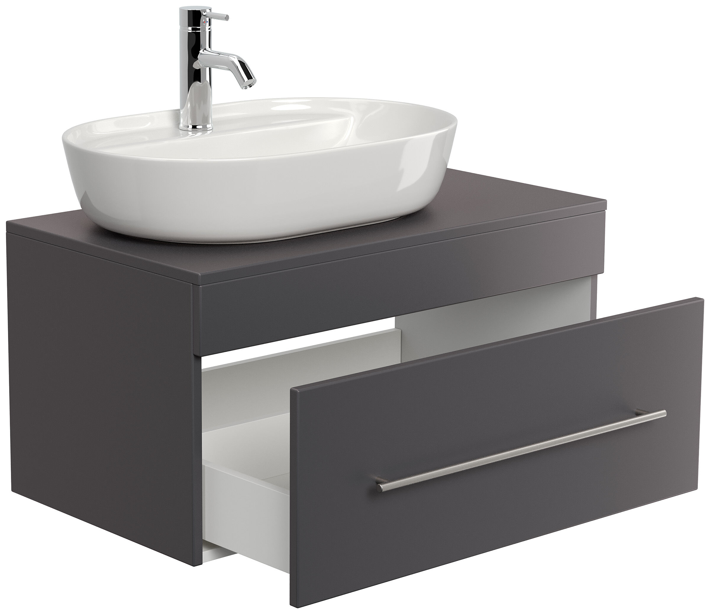 Badmöbel PEGASUS 80cm mit Design Aufsatzwaschbecken anthrazit